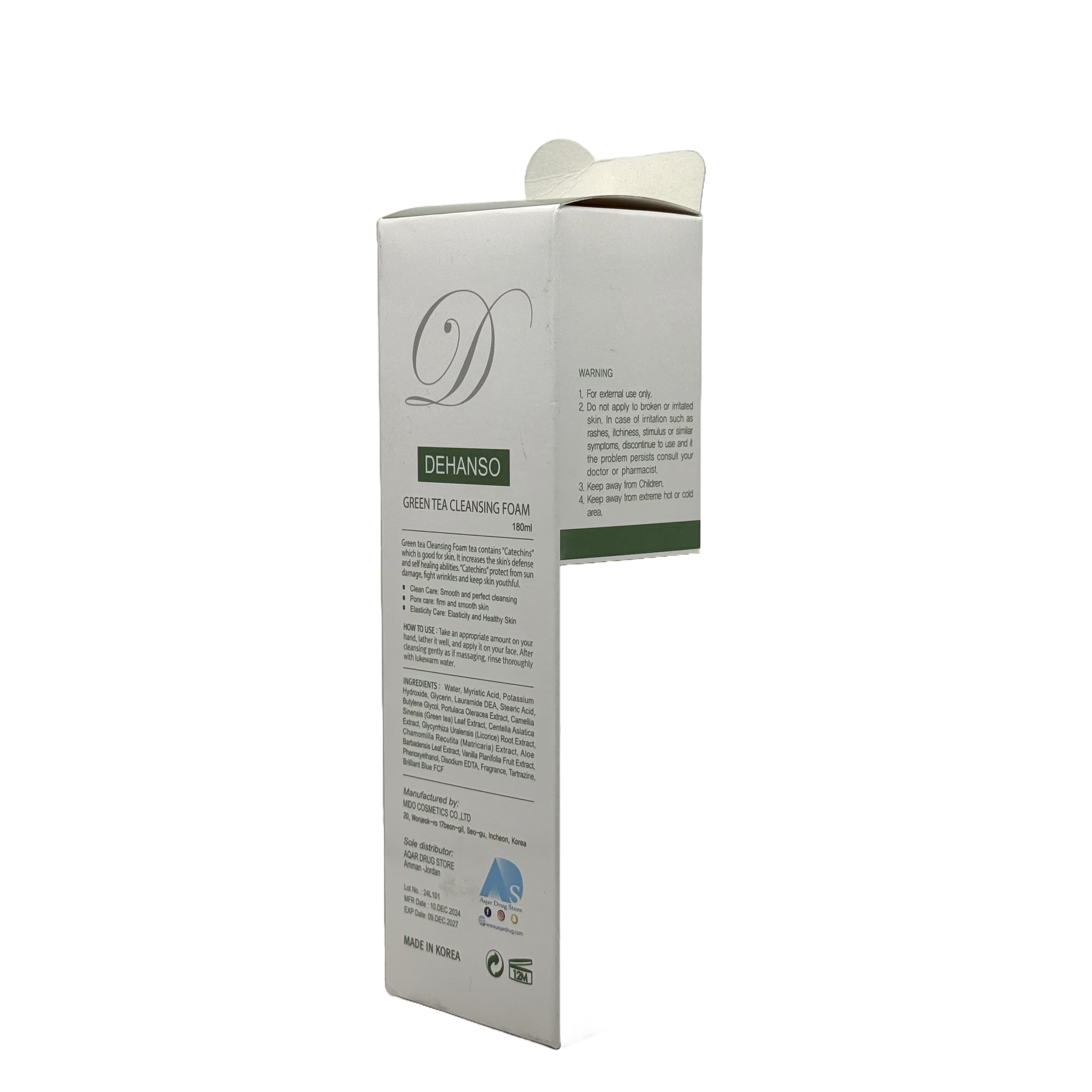 Dehanso Green Tea Cleansing Foam 180ml - ديهانسو غسول رغوي بالشاي الأخضر 180 مل