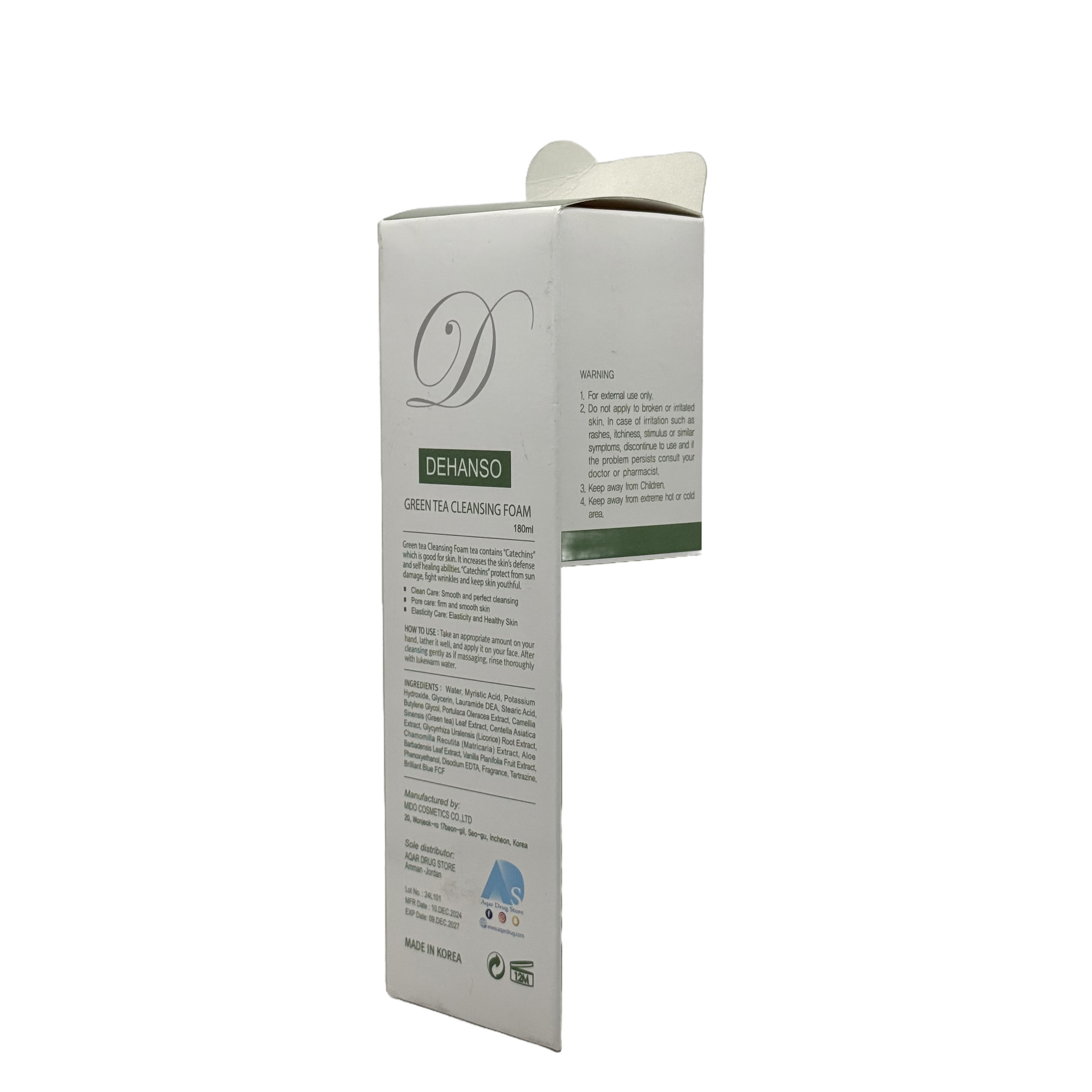 Dehanso Green Tea Cleansing Foam 180ml - ديهانسو غسول رغوي بالشاي الأخضر 180 مل