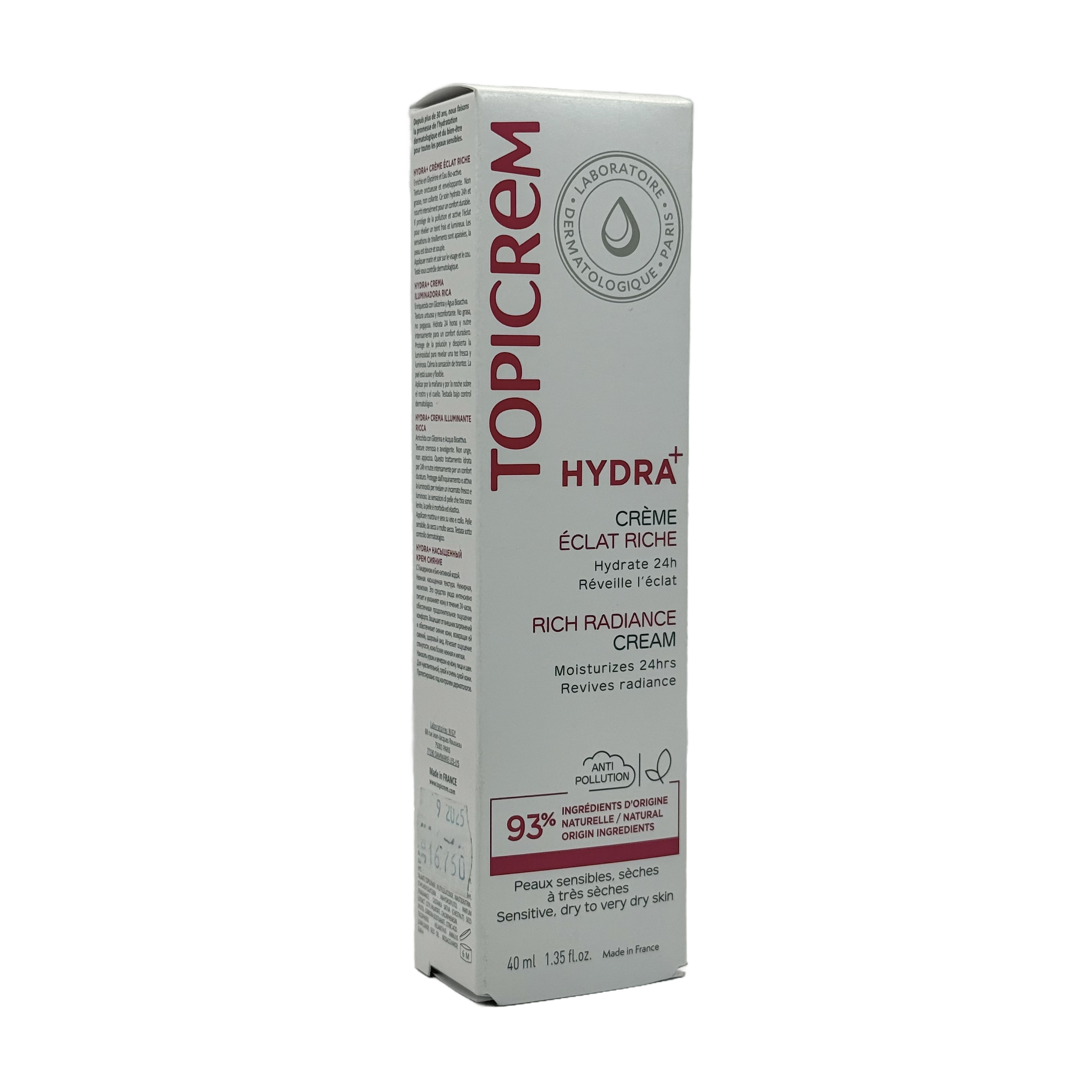 Topicrem HYDRA+ Rich Moisturizing Radiance Face Cream 40ml - توبيكريم هيدرا بلس كريم مرطب غني ومضفي للإشراقة للوجه 40 مل