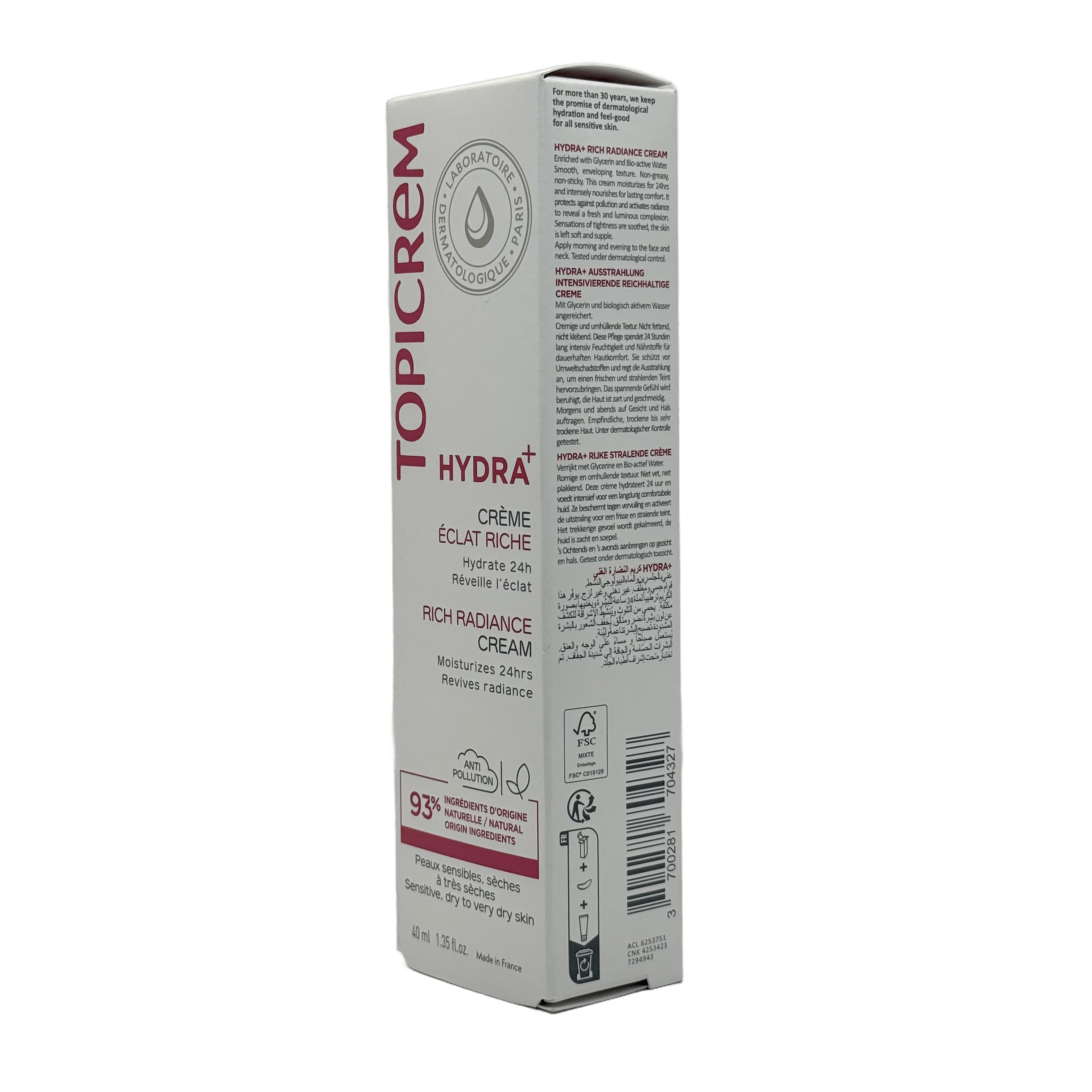 Topicrem HYDRA+ Rich Moisturizing Radiance Face Cream 40ml - توبيكريم هيدرا بلس كريم مرطب غني ومضفي للإشراقة للوجه 40 مل