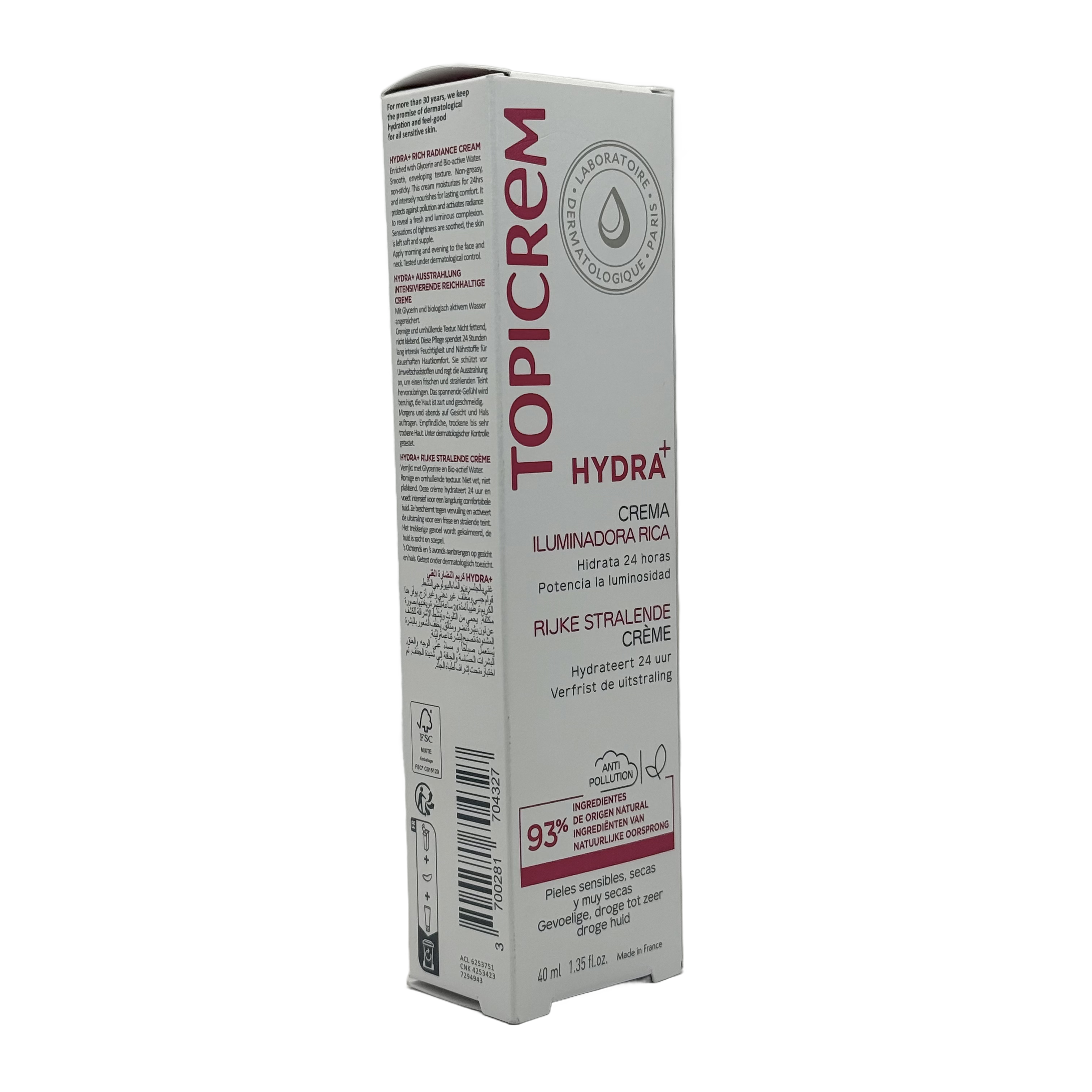 Topicrem HYDRA+ Rich Moisturizing Radiance Face Cream 40ml - توبيكريم هيدرا بلس كريم مرطب غني ومضفي للإشراقة للوجه 40 مل