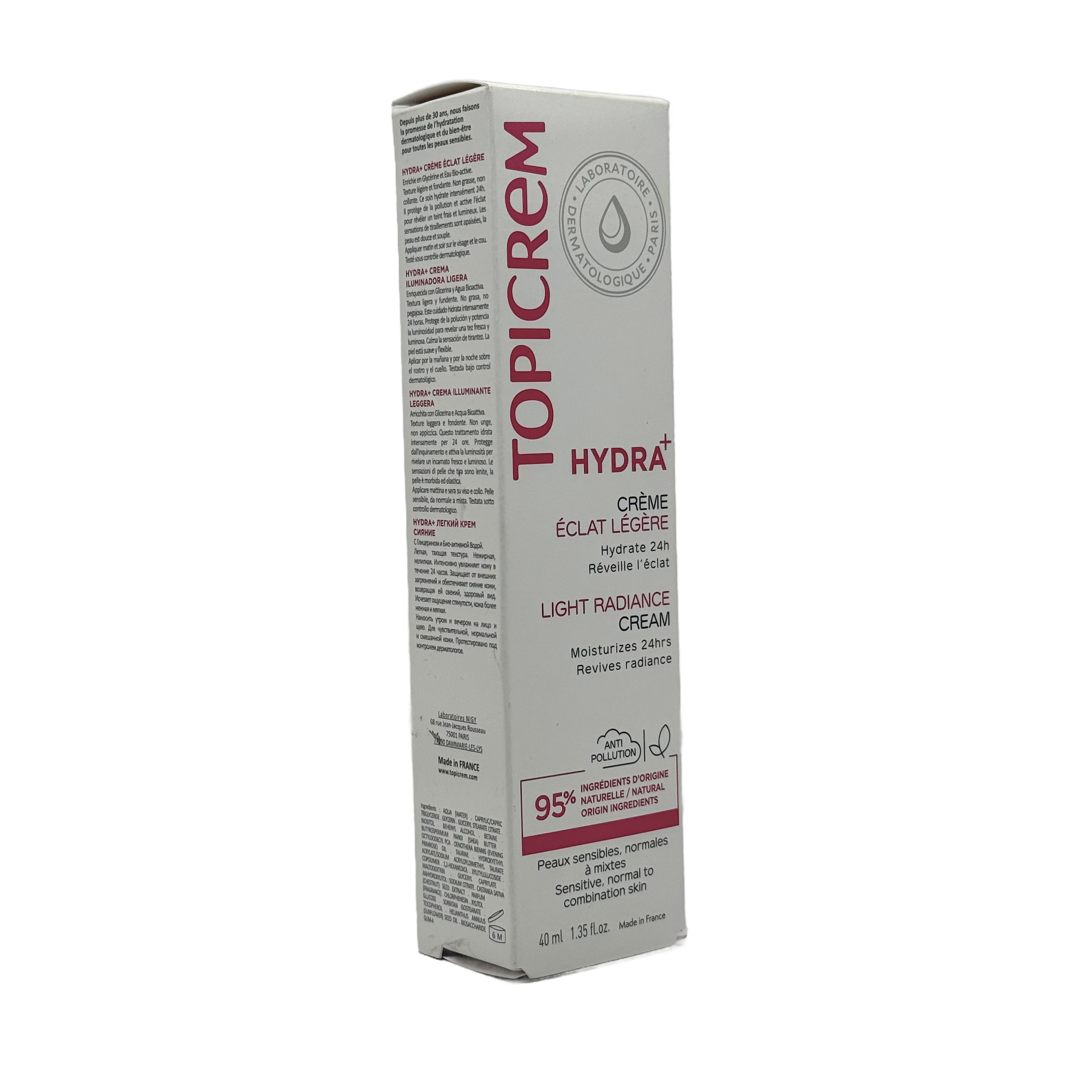 Topicrem HYDRA+ Light Moisturizing Radiance Face Cream 40ml - توبيكريم هيدرا بلس كريم مرطب خفيف ومضفي للإشراقة للوجه 40 مل