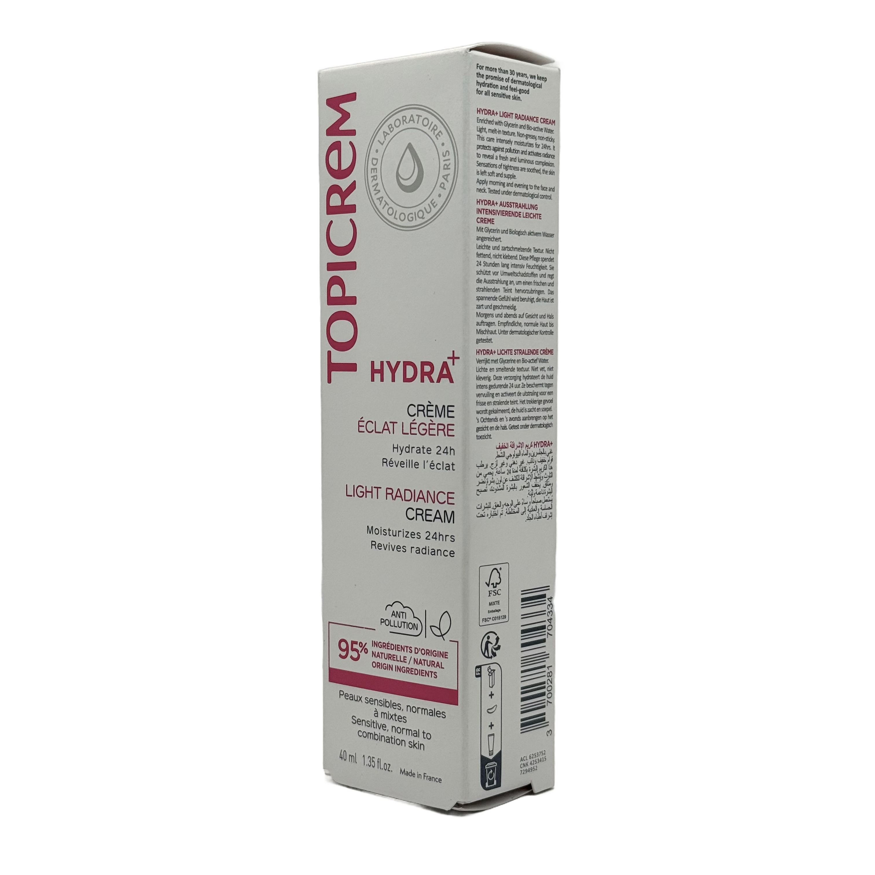 Topicrem HYDRA+ Light Moisturizing Radiance Face Cream 40ml - توبيكريم هيدرا بلس كريم مرطب خفيف ومضفي للإشراقة للوجه 40 مل