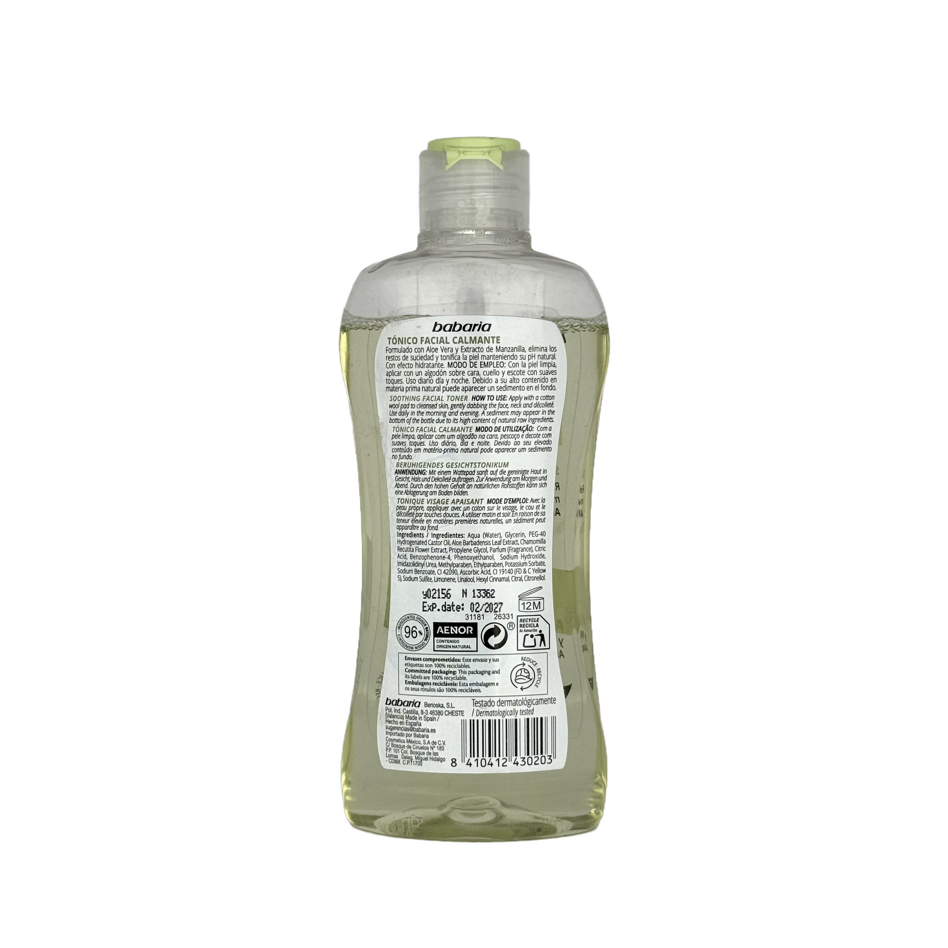 Babaria Soothing Facial Toner 200ml - باباريا تونر مهدئ للوجه 200 مل