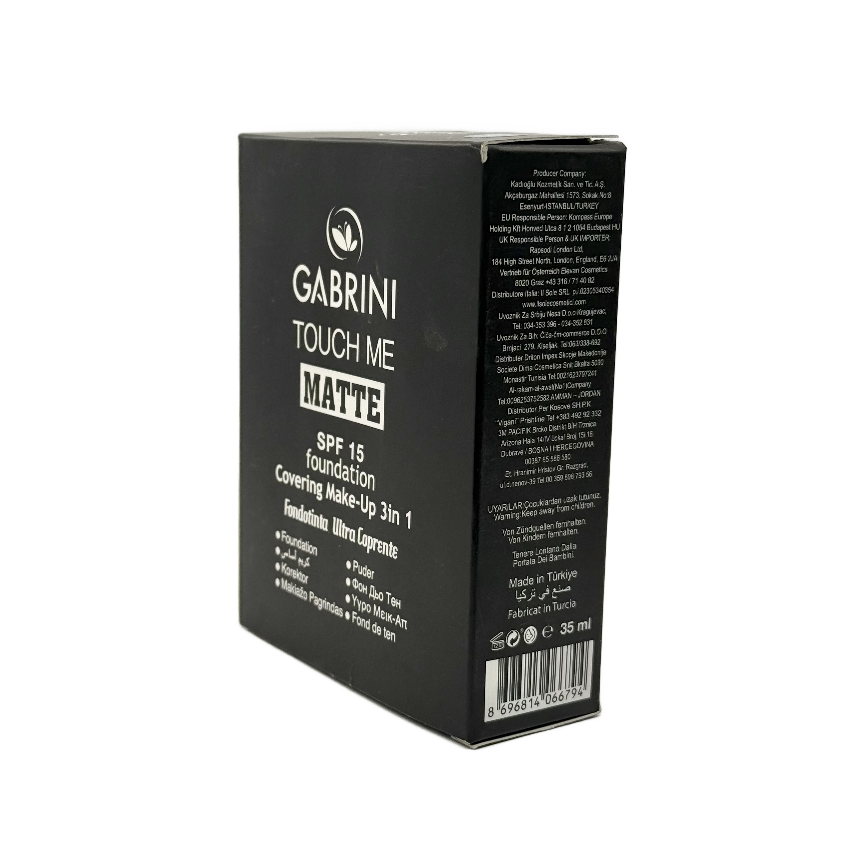 GABRINI TOUCH ME Matte Foundation SPF15 35ml - كريم أساس جابريني تاتش مي مطفي SPF15 35 مل
