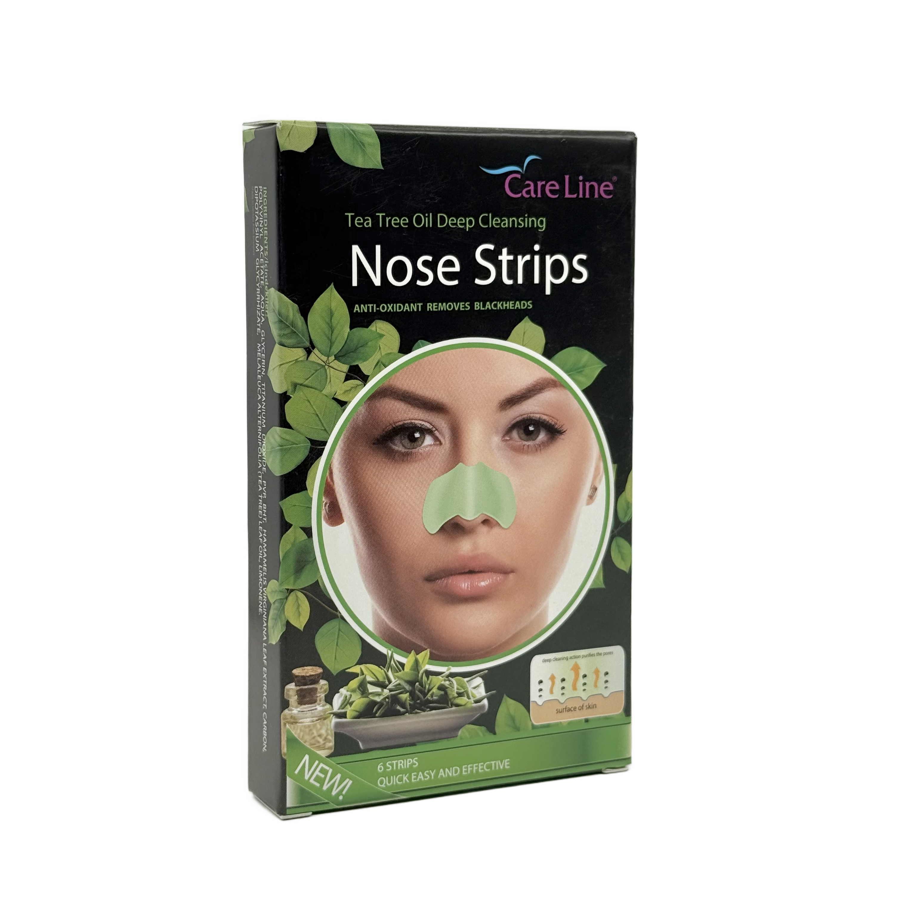 Careline Tea Tree Oil Nose Strips 6 Pcs - شرائط الأنف كيرلاين بزيت شجرة الشاي 6 قطع