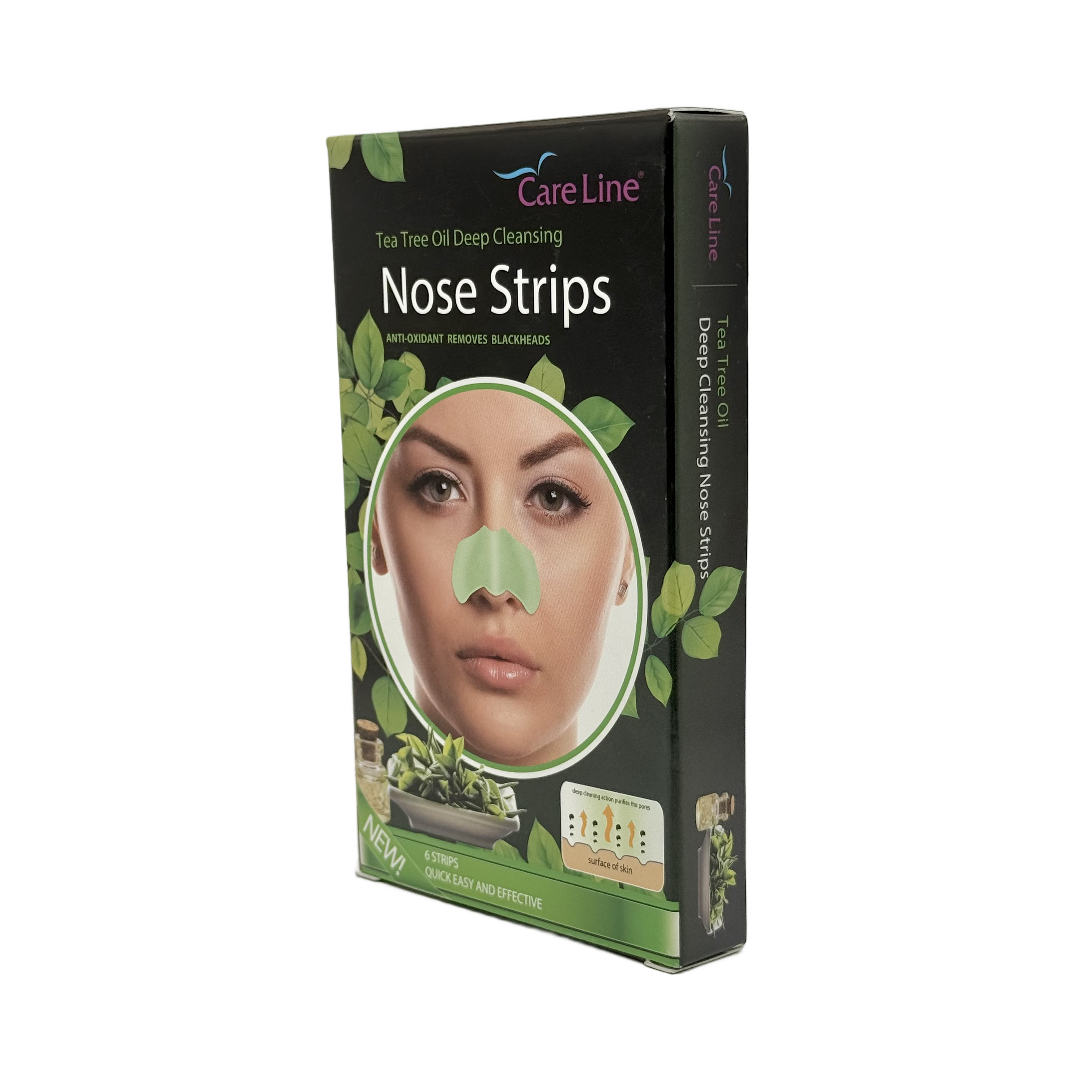 Careline Tea Tree Oil Nose Strips 6 Pcs - شرائط الأنف كيرلاين بزيت شجرة الشاي 6 قطع