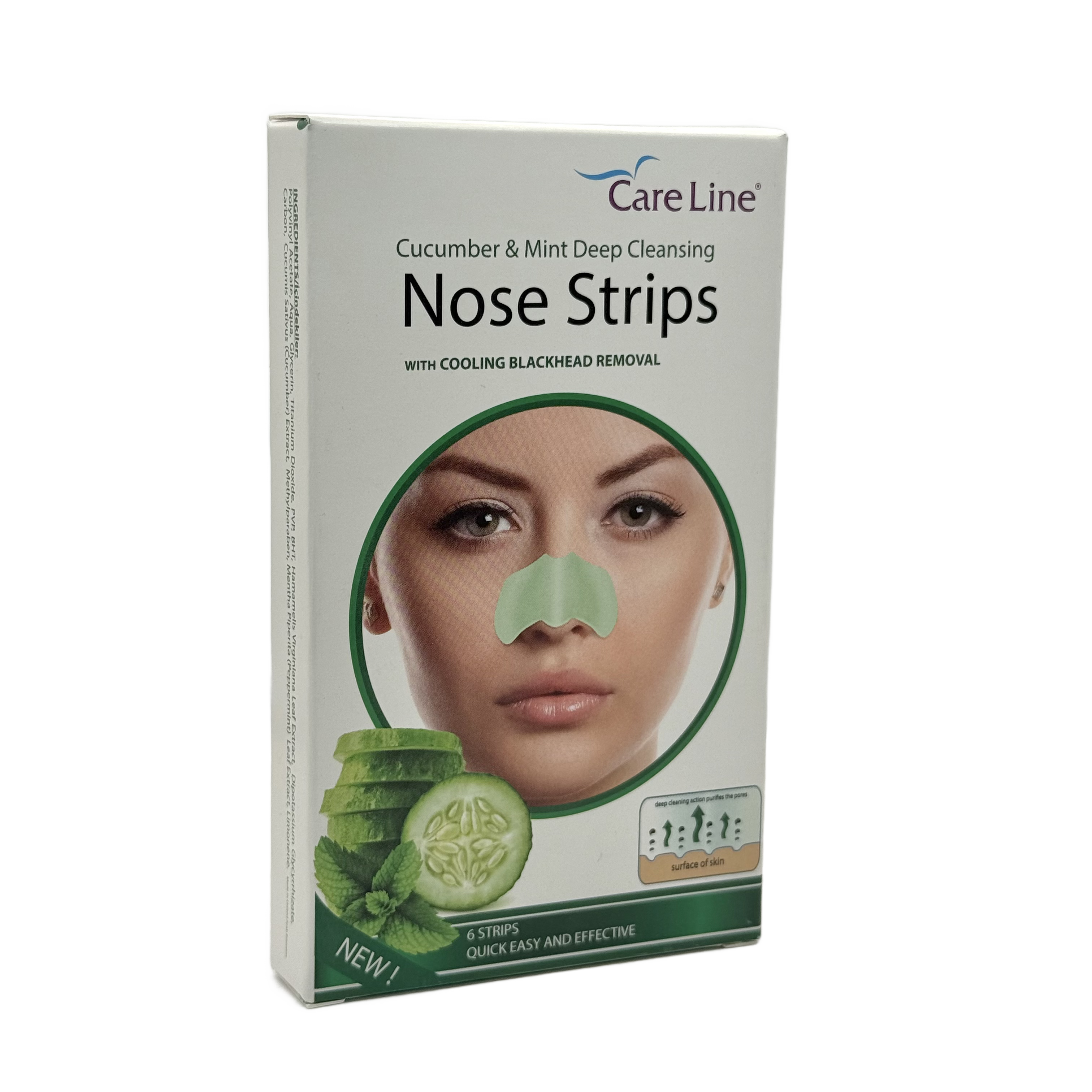Careline Cucumber & Mint Nose Pore Strips 6 strips - شرائط مسام الأنف كيرلاين بالخيار والنعناع 6 شرائط