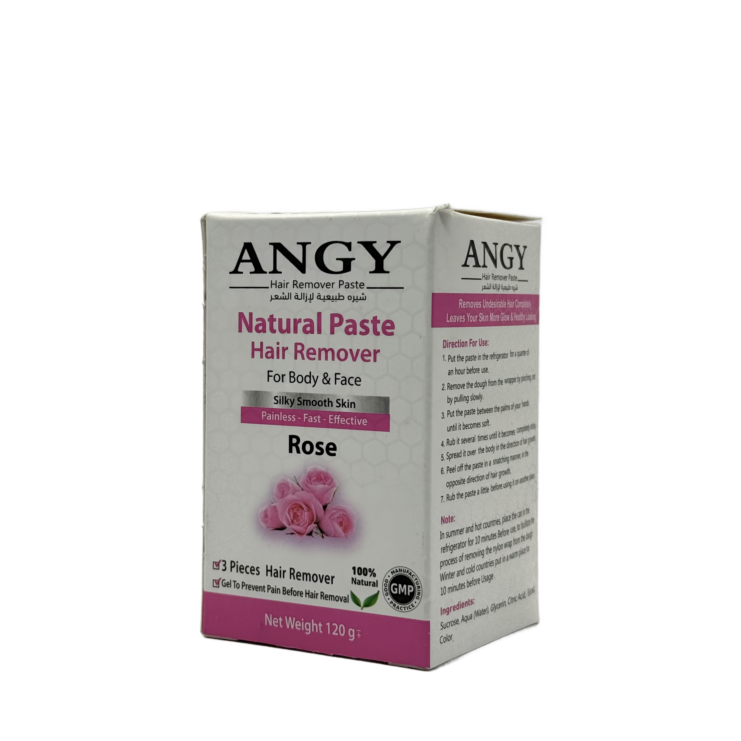 Angy Natural Hair Removal Paste Rose 120 g - معجون أنجي الطبيعي لإزالة الشعر بالورد 120 غ