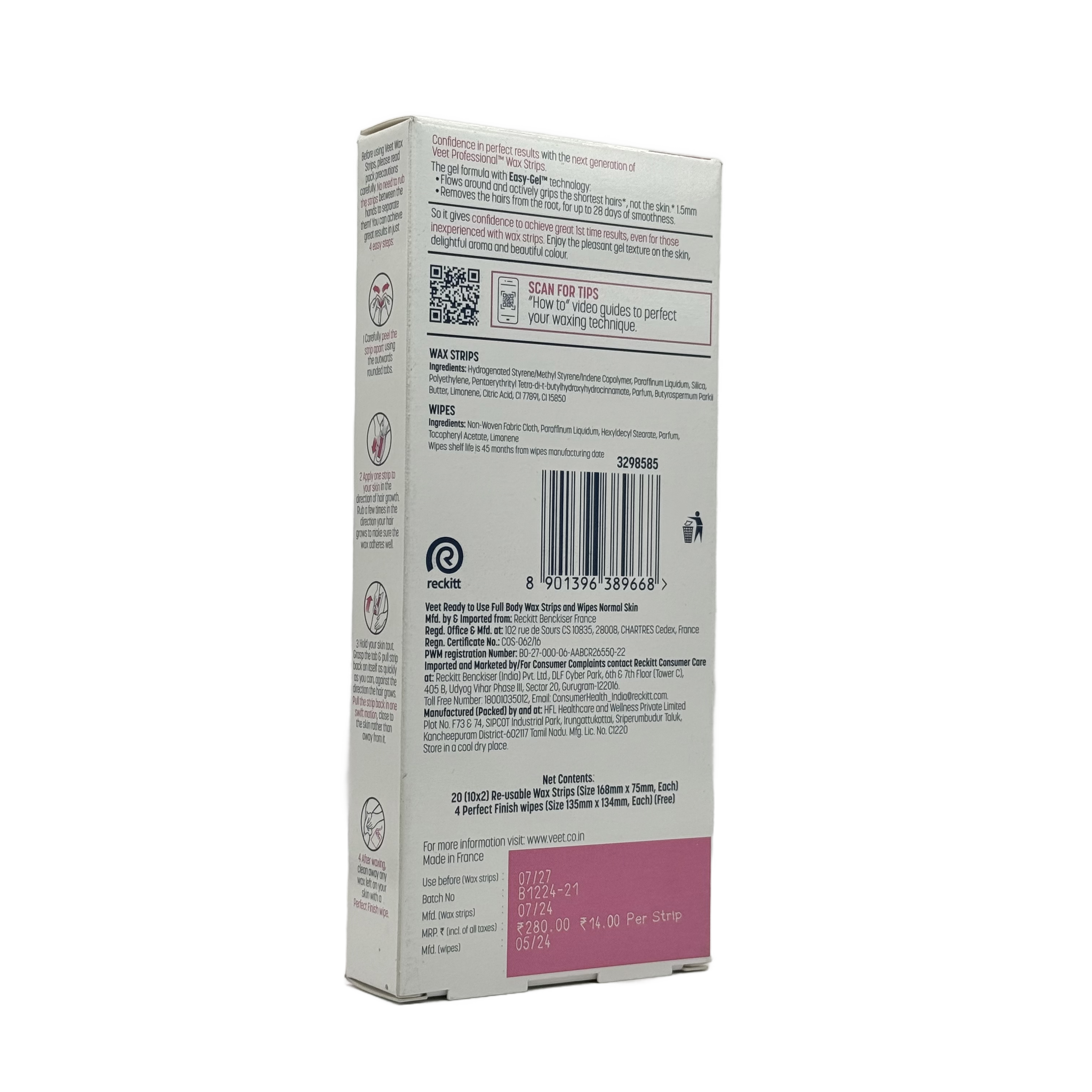 Veet Wax Strips Normal Skin 20 Pieces - شرائط شمع فيت للبشرة العادية 20 قطعة