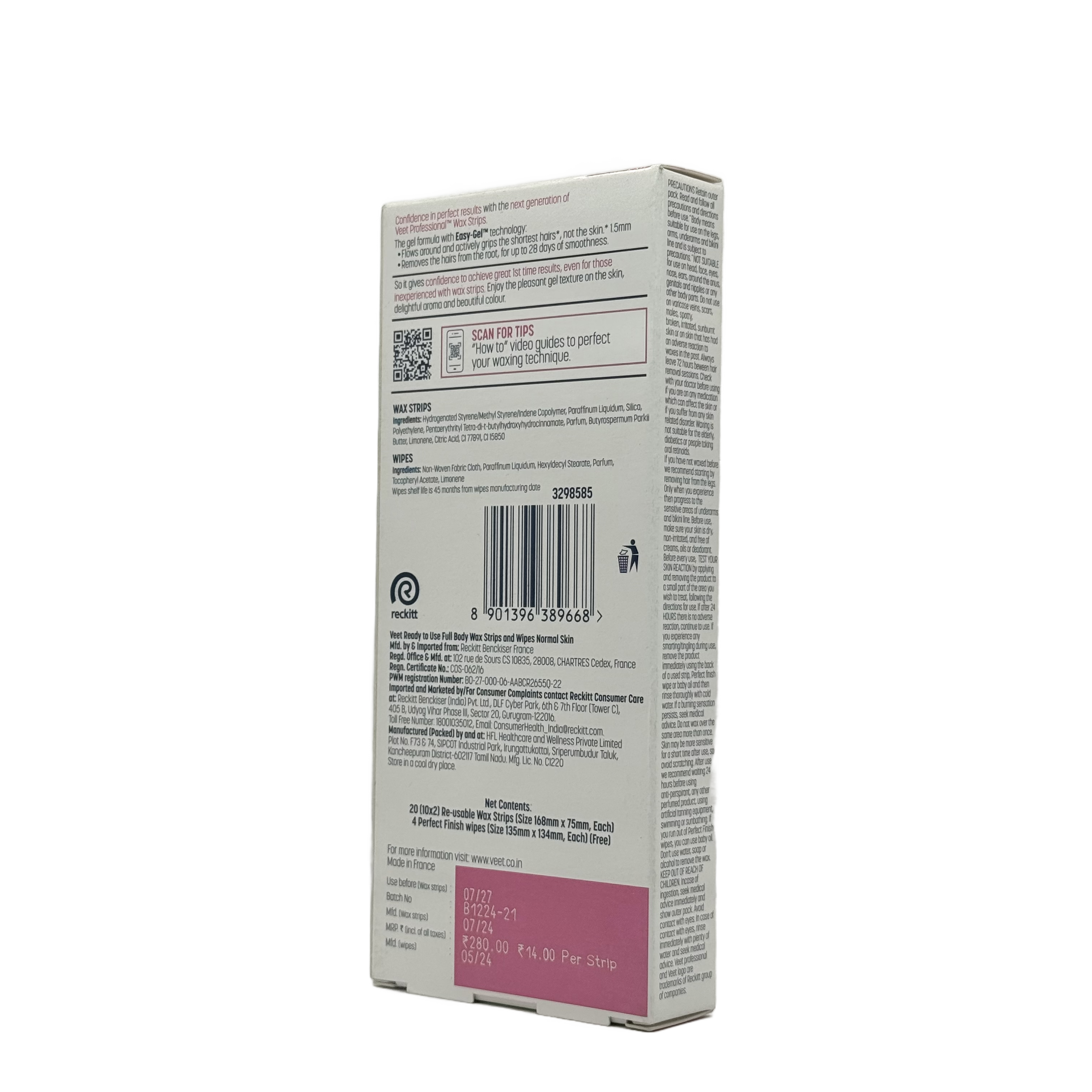 Veet Wax Strips Normal Skin 20 Pieces - شرائط شمع فيت للبشرة العادية 20 قطعة