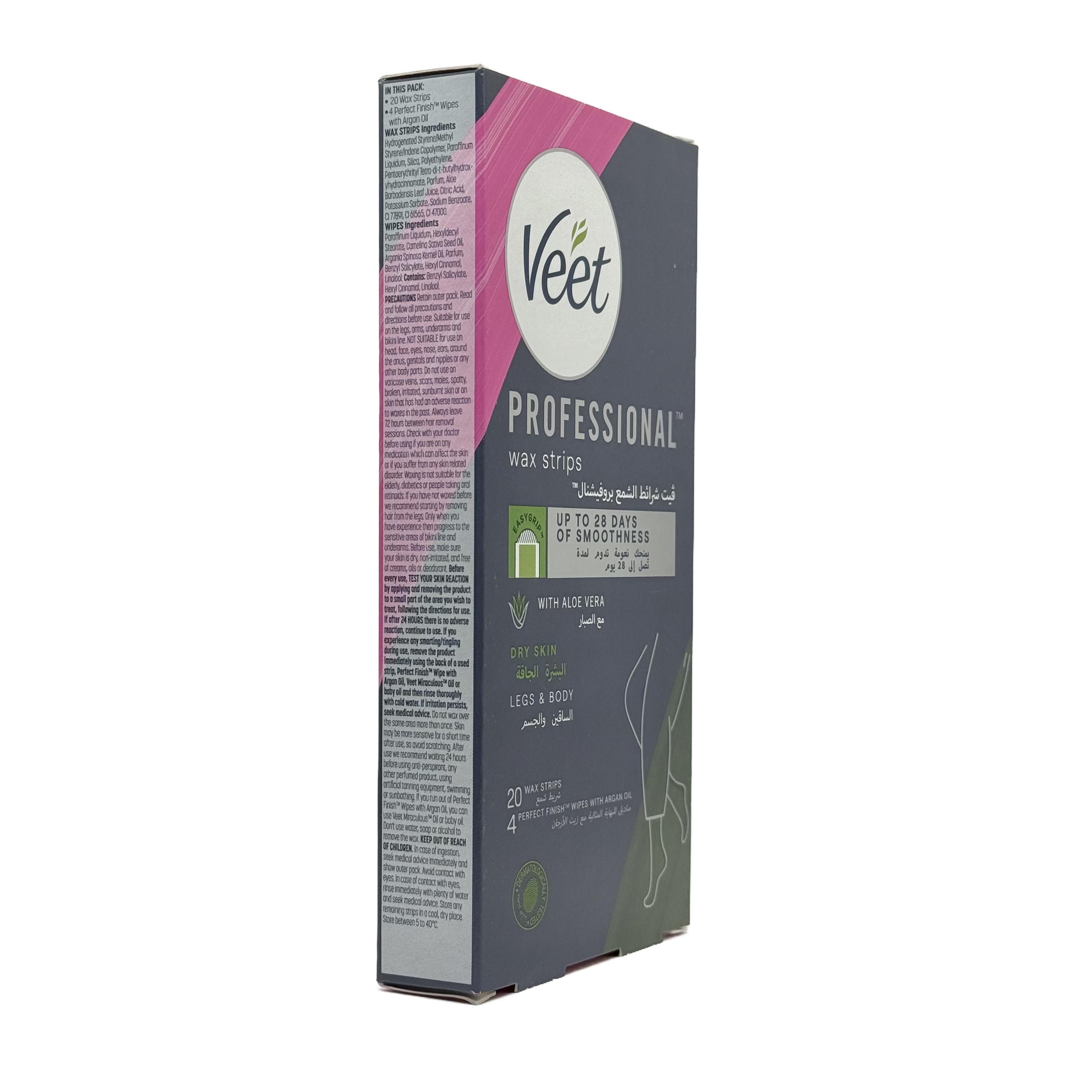 Veet Professional Wax Strips Dry Skin 20 strips - شرائط شمع فيت بروفيشنال للبشرة الجافة 20 شريط
