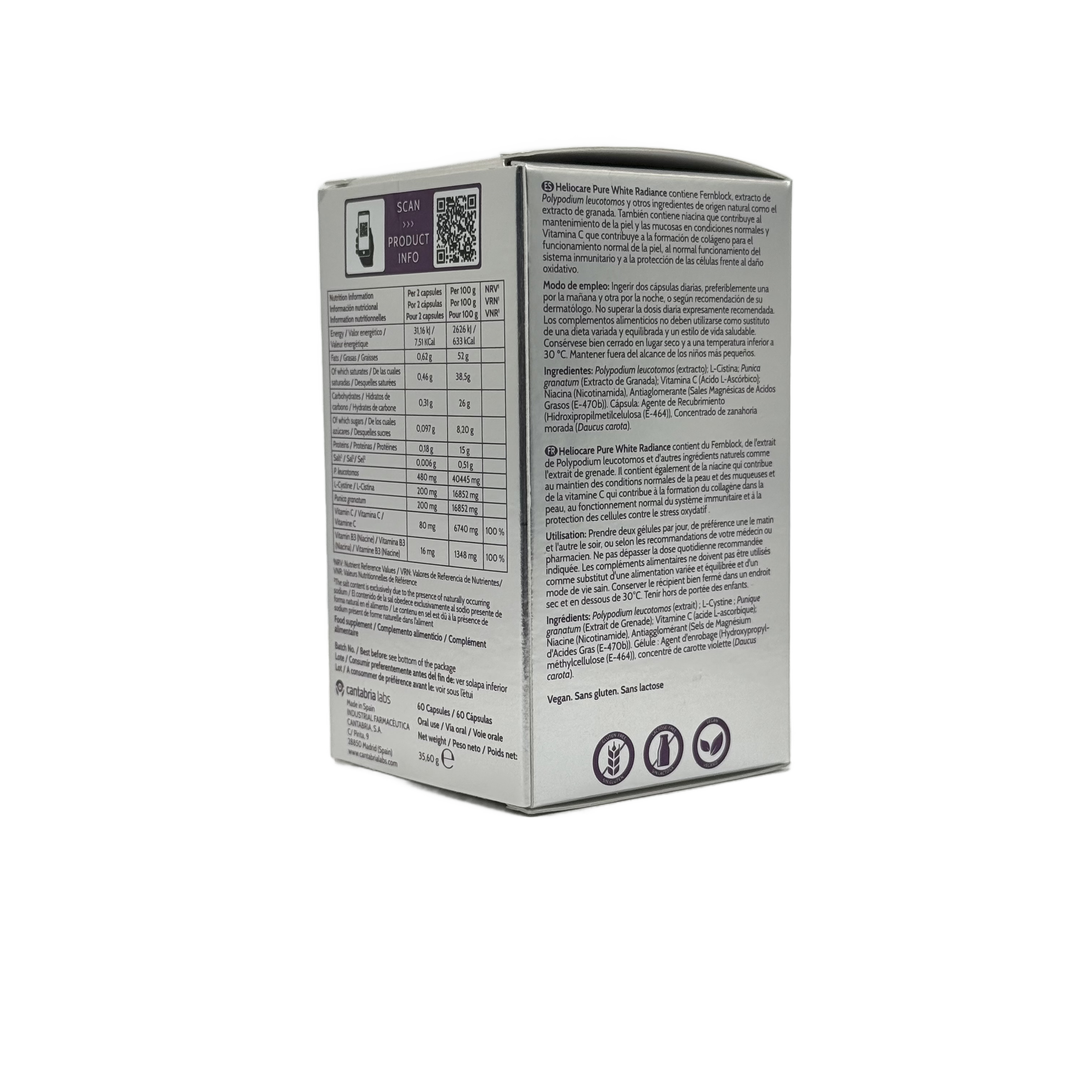 Cantabria Labs Heliocare Advanced Pure White Radiance Capsules 60 Capsules - كانتابريا لابز هيليوكير أدفانسد بيور وايت راديانس كبسولات 60 كبسولة