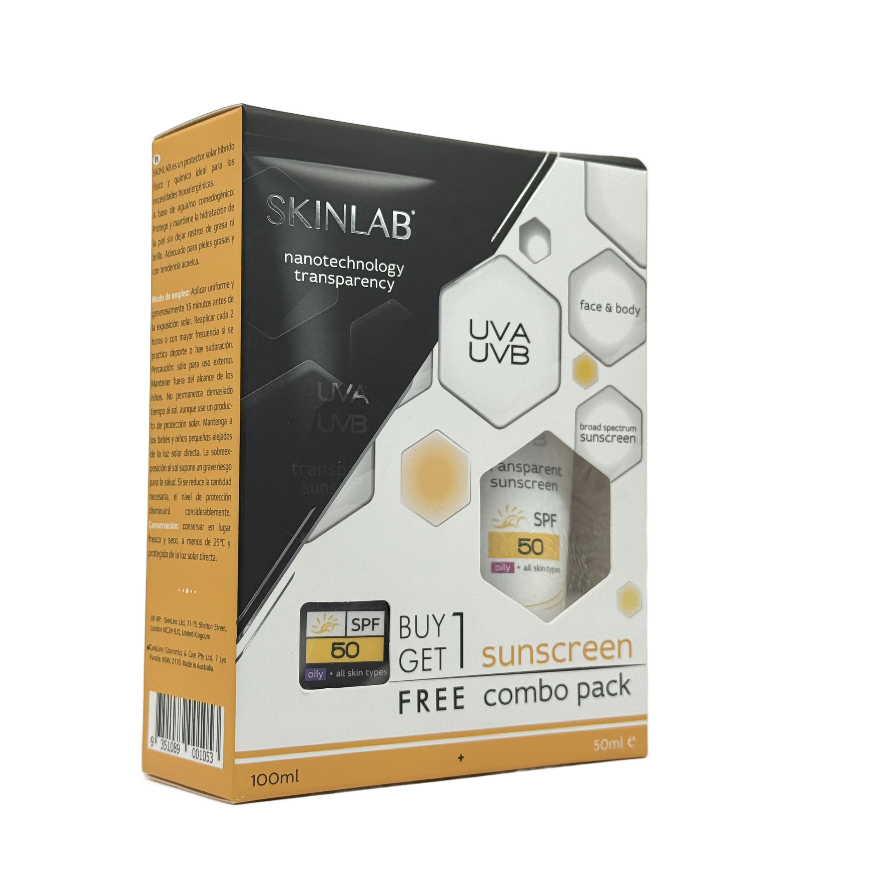 SKINLAB Nanotechnology Sunscreen SPF 50+ 100ml + 50ml - سكين لاب واقي شمس بتقنية النانو SPF 50+ 100 مل + 50 مل