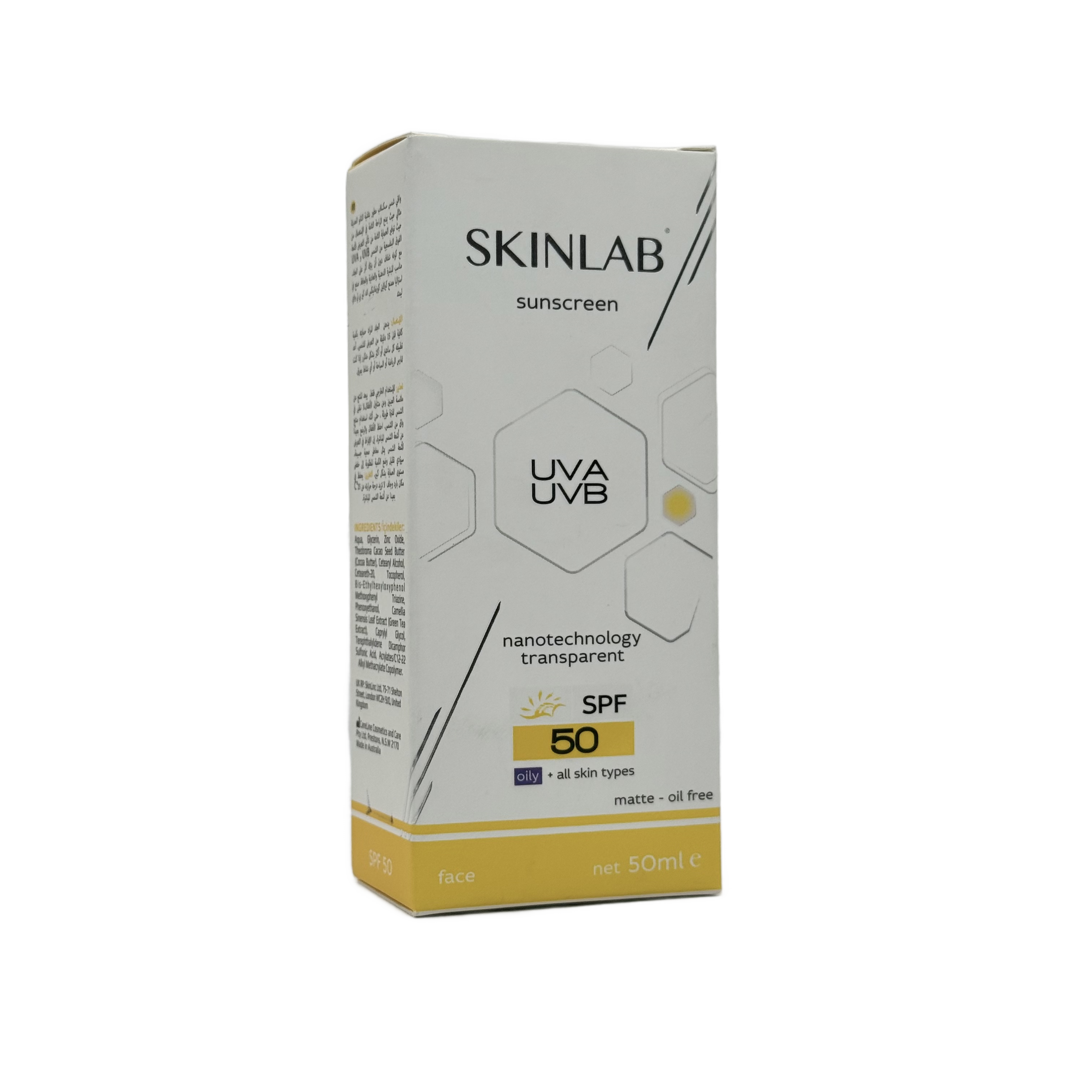 SKINLAB Transparent Nanotechnology Sunscreen SPF 50 50ml - سكينلاب واقي شمس شفاف بتقنية النانو SPF 50 50 مل