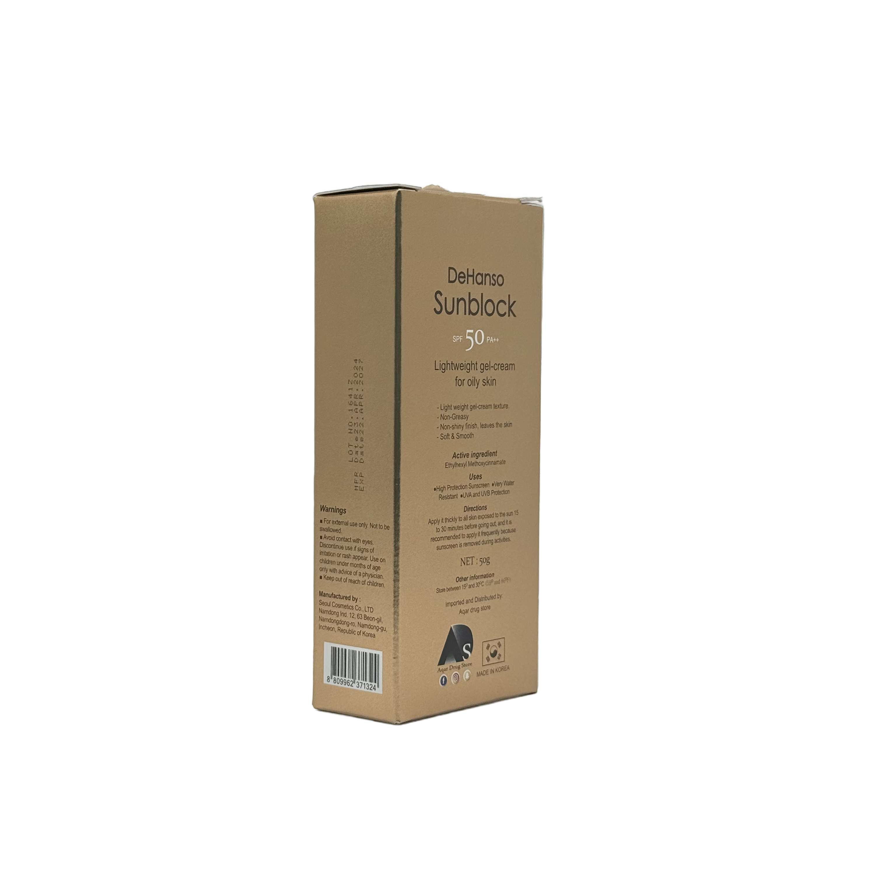 Dehanso Sunblock Tinted Cream For Oily Skin 50ml - ديهانو صن بلوك كريم ملون للبشرة الدهنية 50 مل