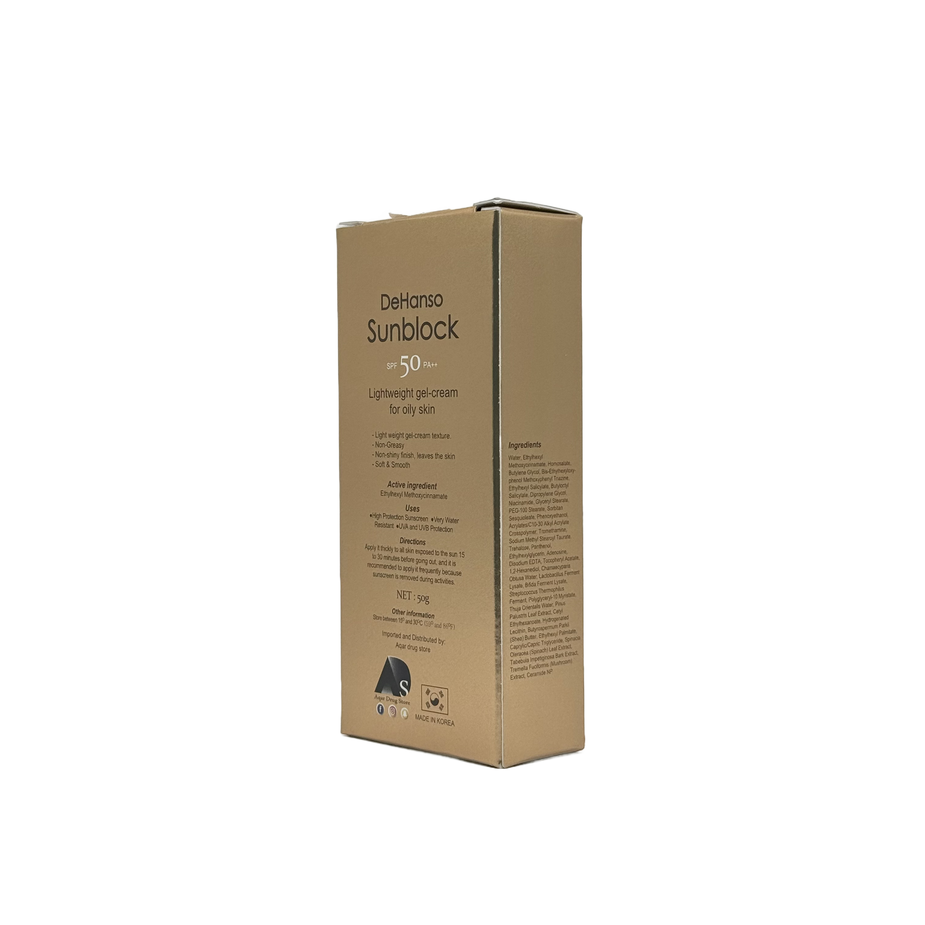 Dehanso Sunblock Tinted Cream For Oily Skin 50ml - ديهانو صن بلوك كريم ملون للبشرة الدهنية 50 مل