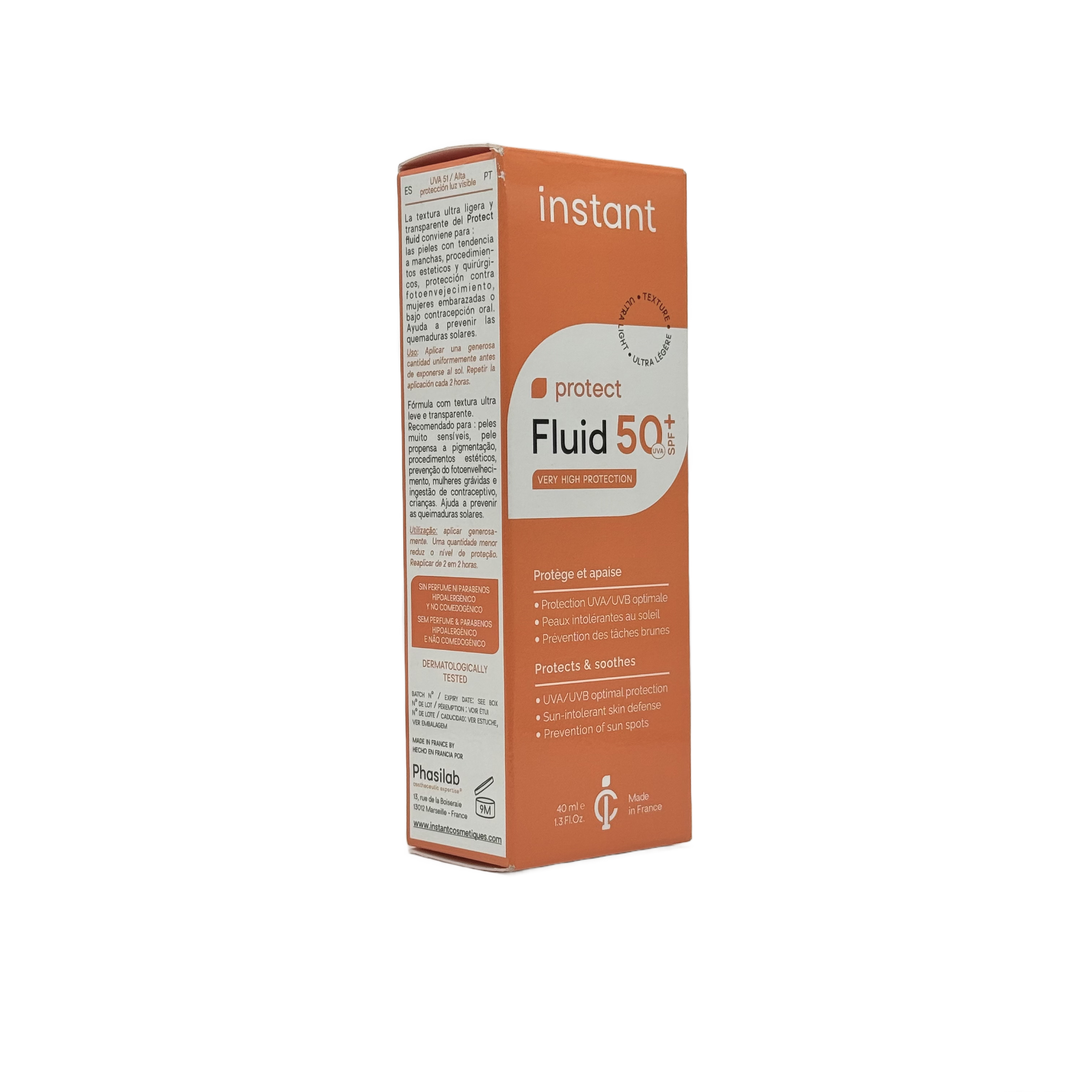 phasilab Instant Protect Fluid SPF 50+ sunscreen 40ml - فاسيلاب إنستانت بروتكت فلويد واقي شمس SPF 50+ 40مل