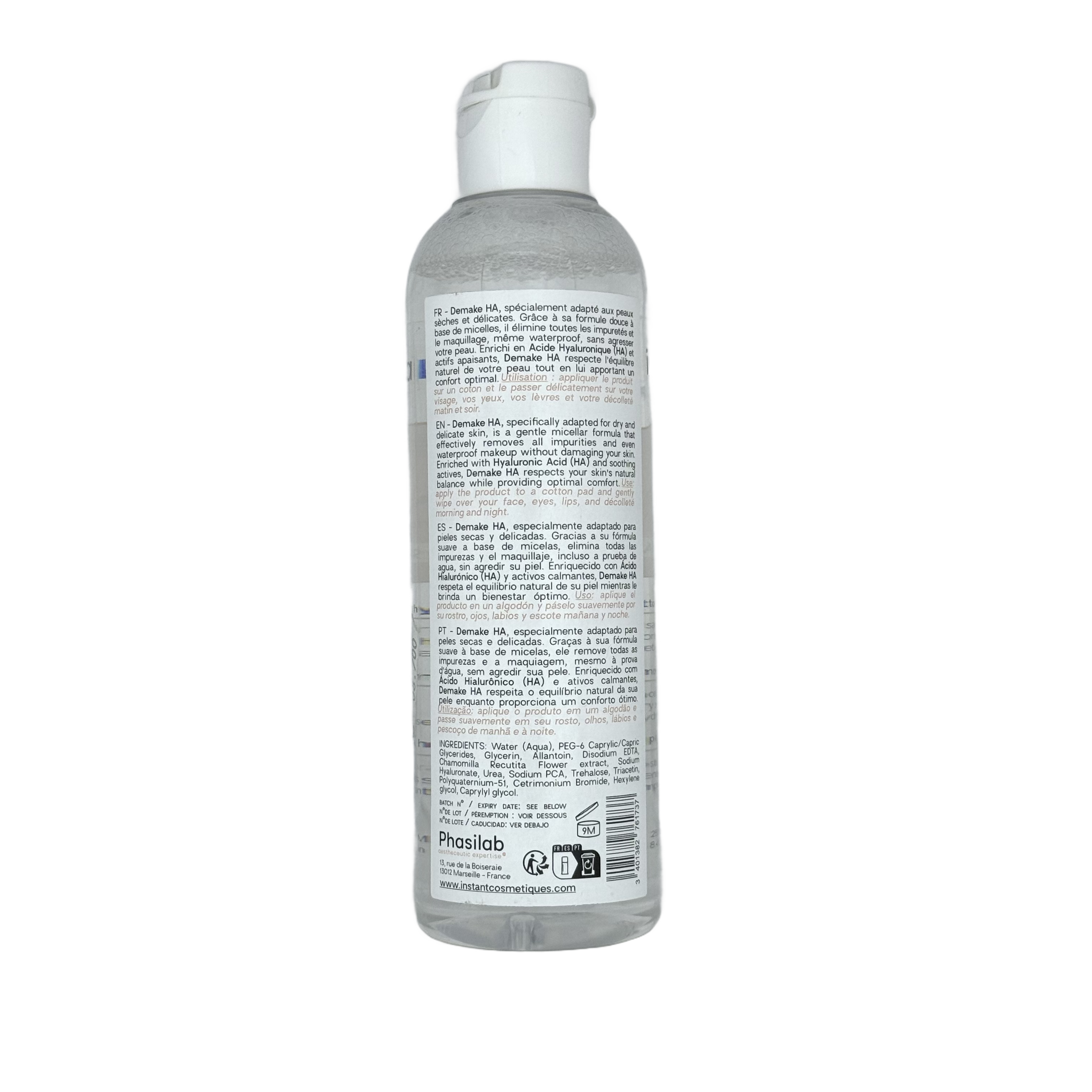 Phasilab INSTANT DEMAKE HA – MAKE-UP REMOVER 250 ml - فاسيلاب إنستانت ديماك اتش ايه مزيل مكياج 250مل