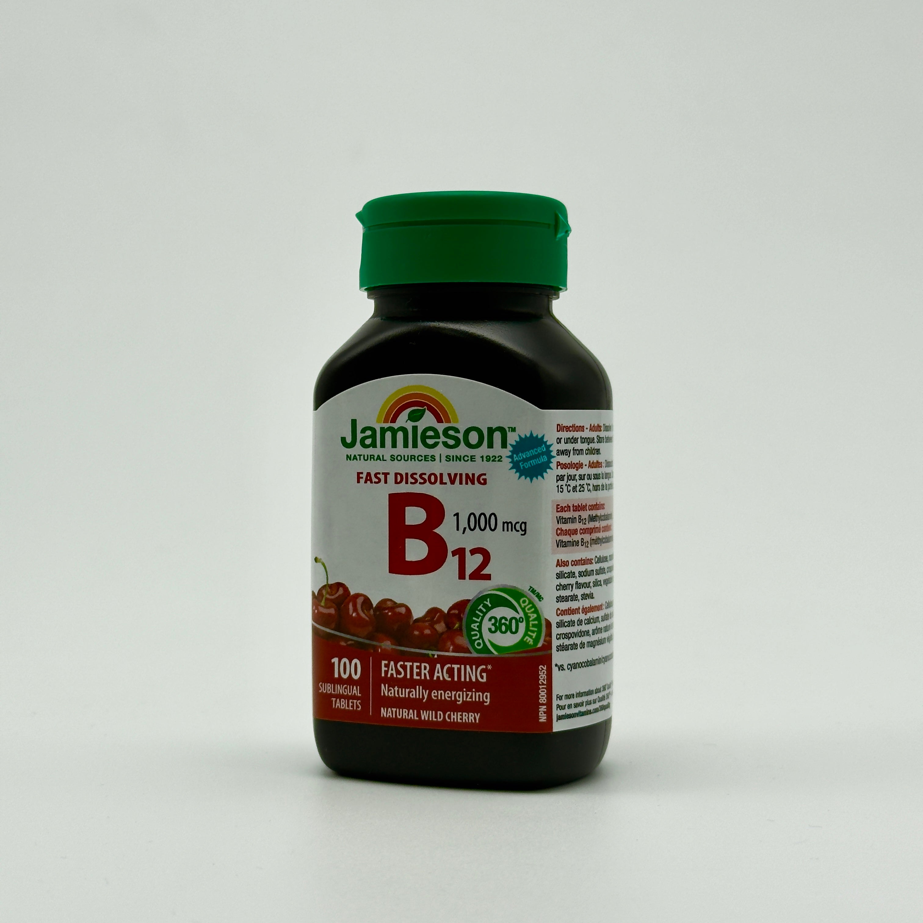 Jamieson Vitamin B12 Fast-Dissolving Tablets – Natural Cherry Flavour  -  جاميسون فيتامين ب12 سريع الذوبان – نكهة الكرز الطبيعية