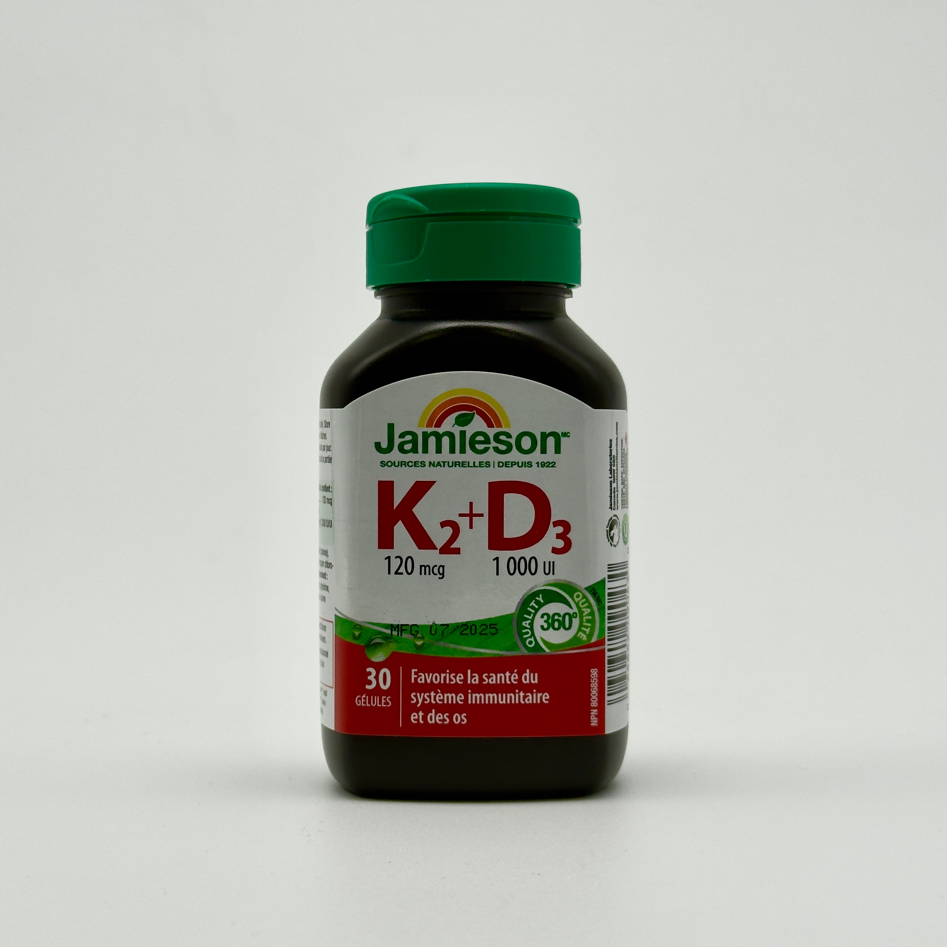 Jamieson Vitamin K2 120 mcg & D3 1000 IU – 2-in-1 Support جاميسون فيتامين ك2 120 مكغ و د3 1000 وحدة دولية – دعم المناعة والعظام 2 في  -  1