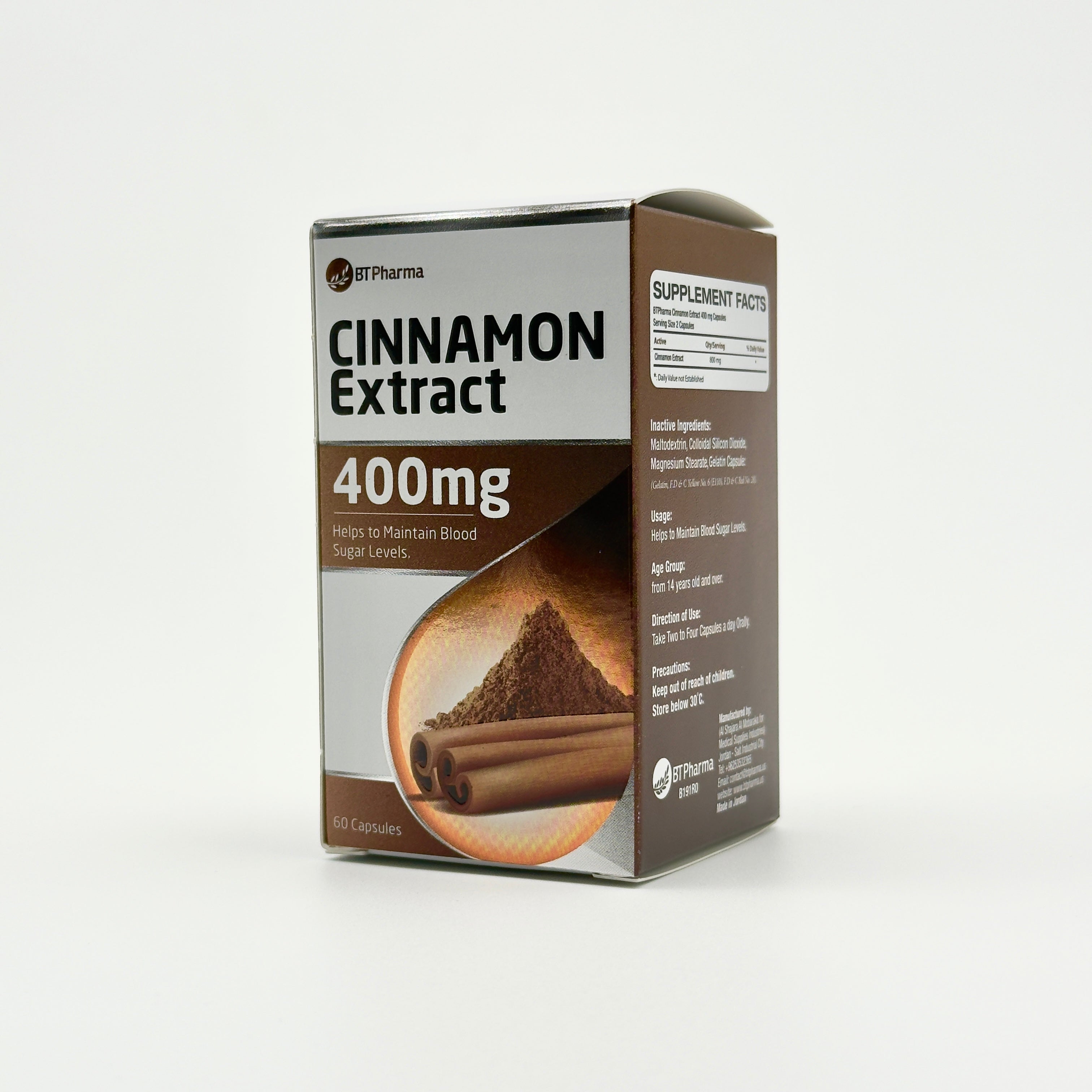 Bt Pharma Cinnamon Extract 400 mg – 60 Capsules  - بي تي فارما خلاصة القرفة 400 ملغ – 60 كبسولة