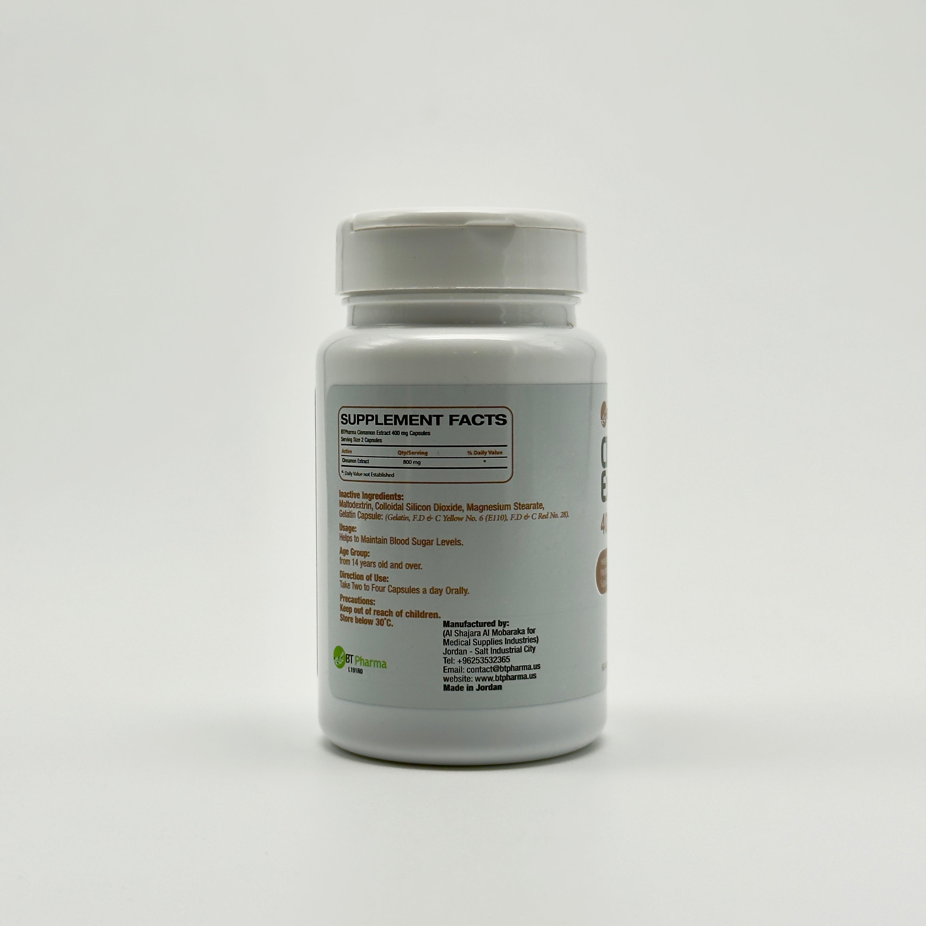 Bt Pharma Cinnamon Extract 400 mg – 60 Capsules  - بي تي فارما خلاصة القرفة 400 ملغ – 60 كبسولة