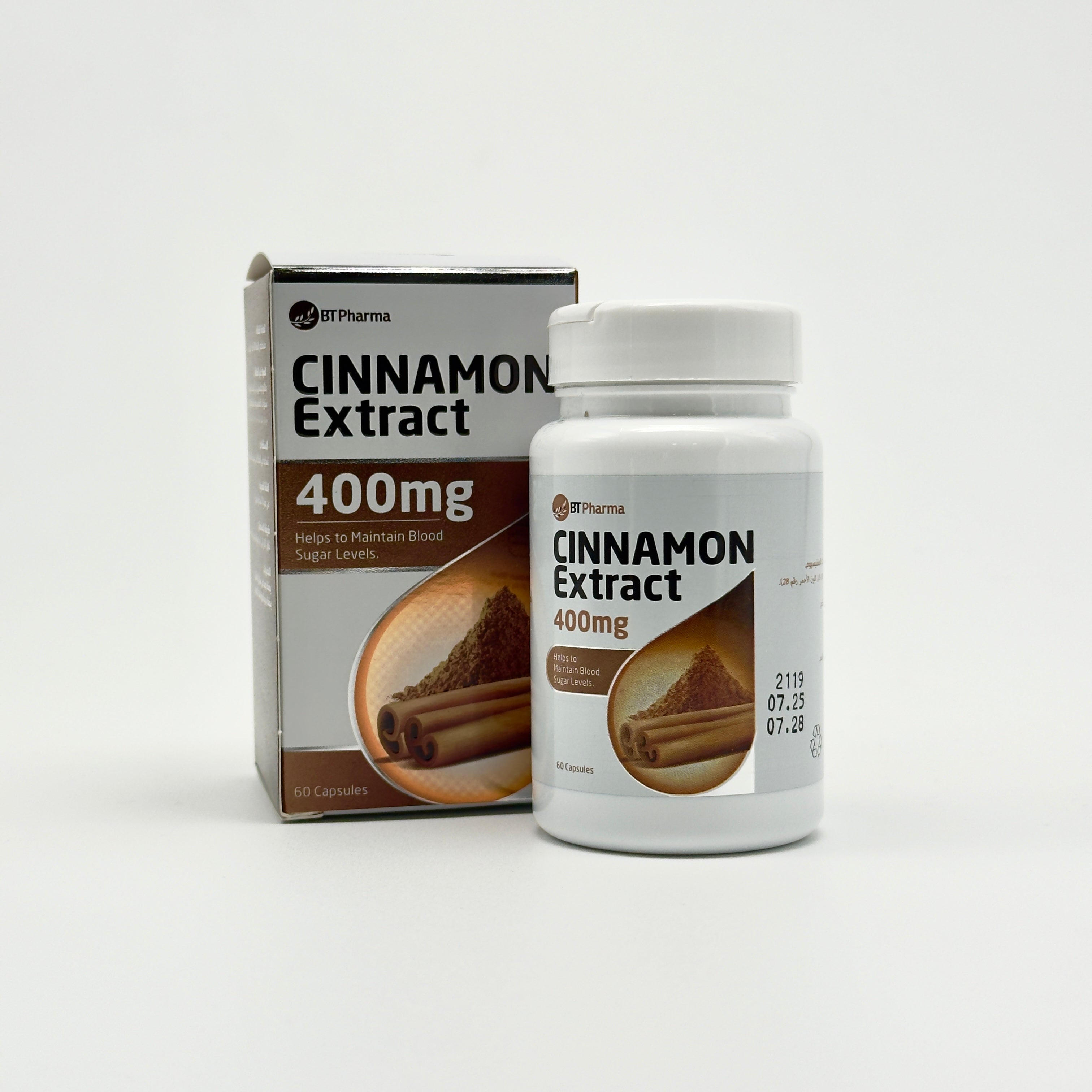 Bt Pharma Cinnamon Extract 400 mg – 60 Capsules  - بي تي فارما خلاصة القرفة 400 ملغ – 60 كبسولة
