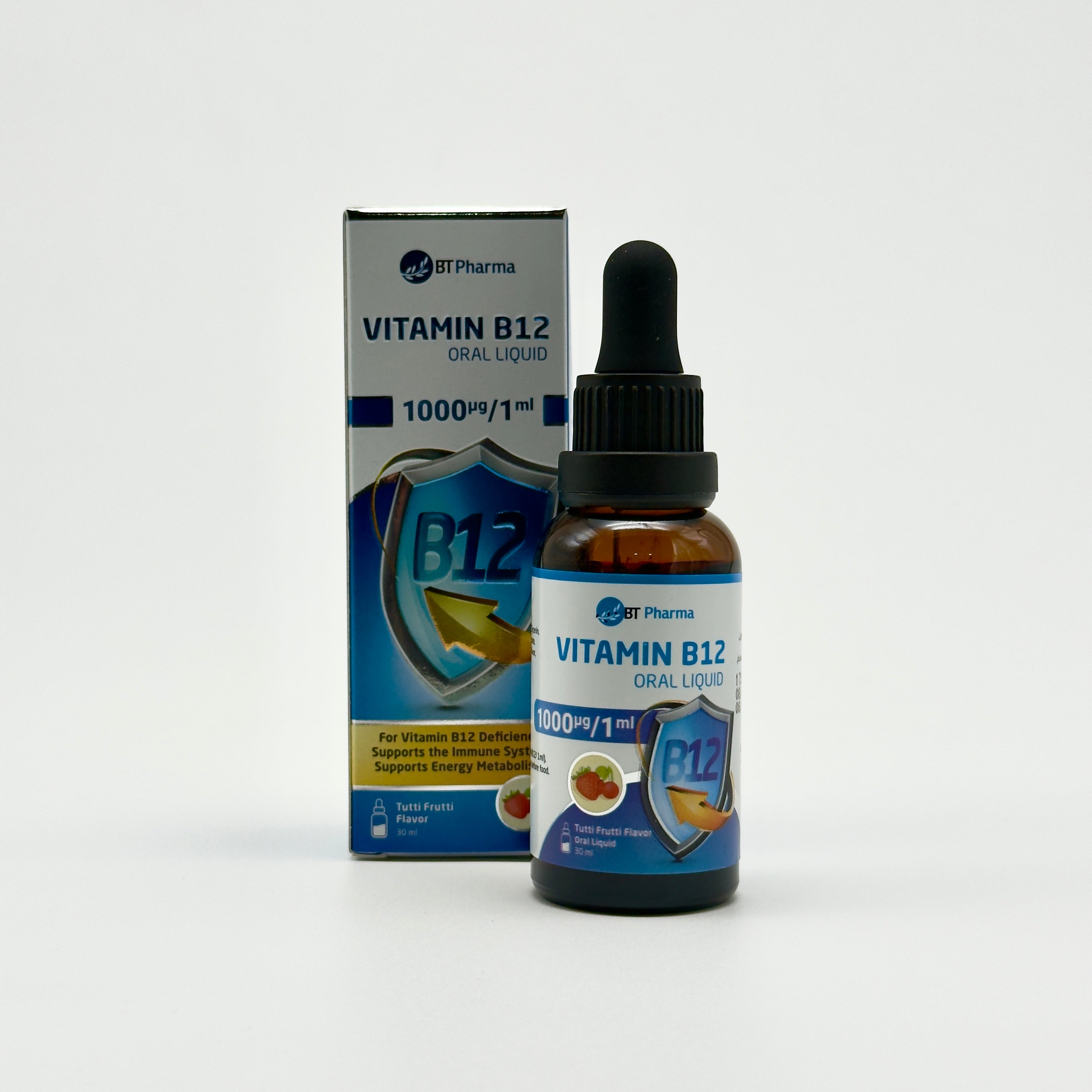 Bt Pharma B12 Liquid 1000 mcg/ml – 30 ml -  بي تي فارما فيتامين ب12 سائل للأطفال 1000 مكغ/مل – 30 مل