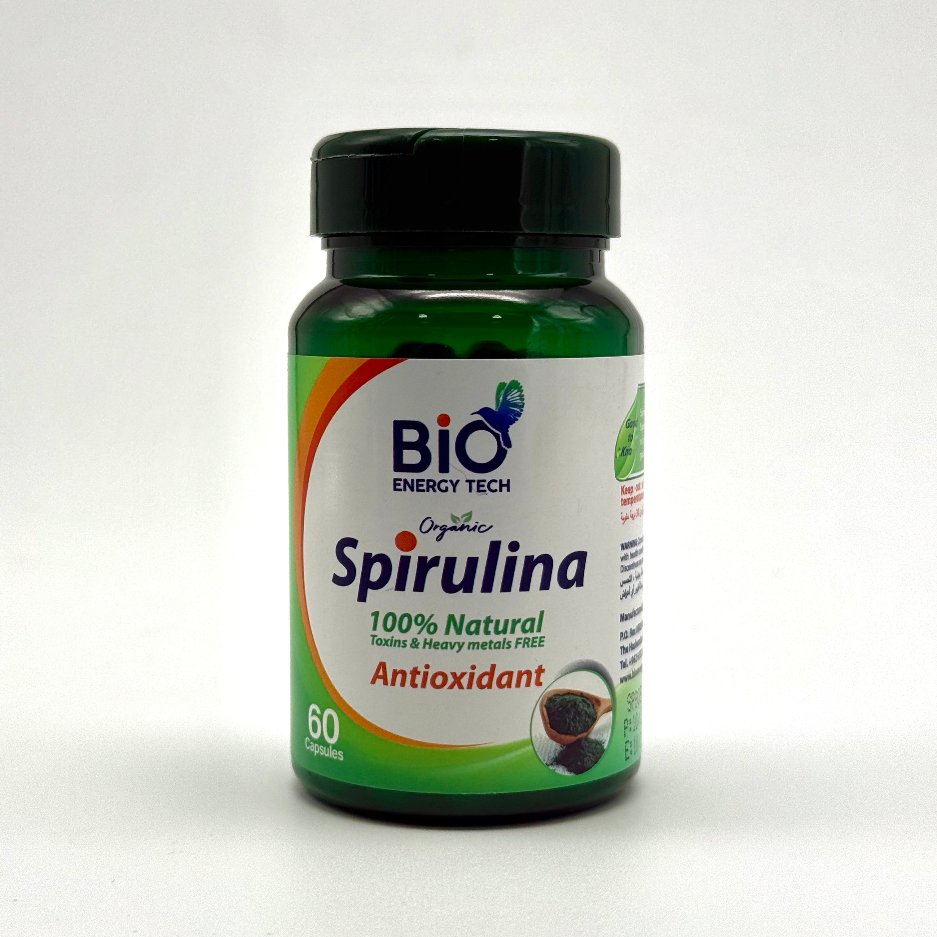 BioEnergyTech Organic Spirulina 500 mg | Immune & Energy Support – 60 Capsules بايو إنيرجي تك سبيرولينا عضوية 500 ملغ | دعم المناعة والطاقة – 60 كبسولة