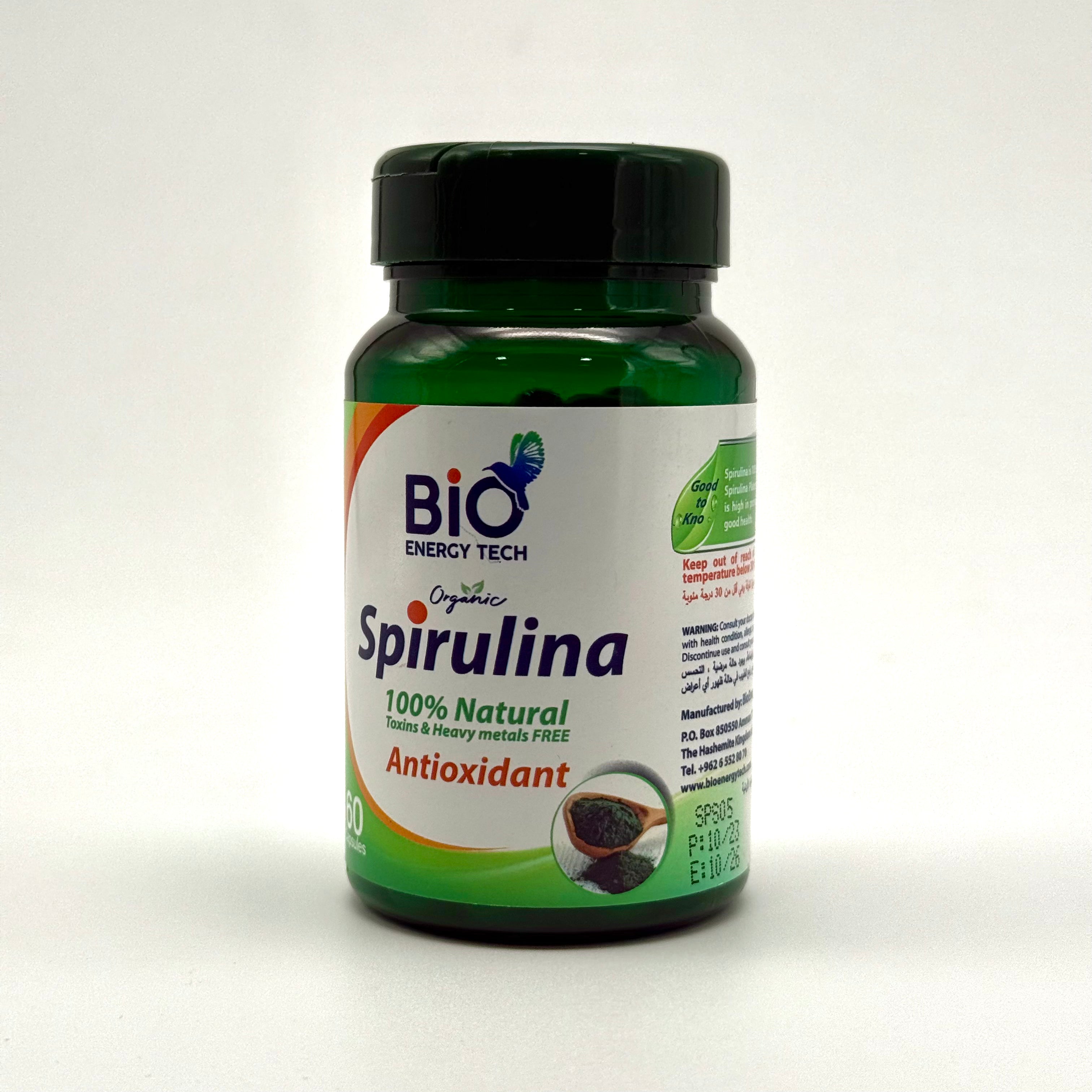 BioEnergyTech Organic Spirulina 500 mg | Immune & Energy Support – 60 Capsules بايو إنيرجي تك سبيرولينا عضوية 500 ملغ | دعم المناعة والطاقة – 60 كبسولة