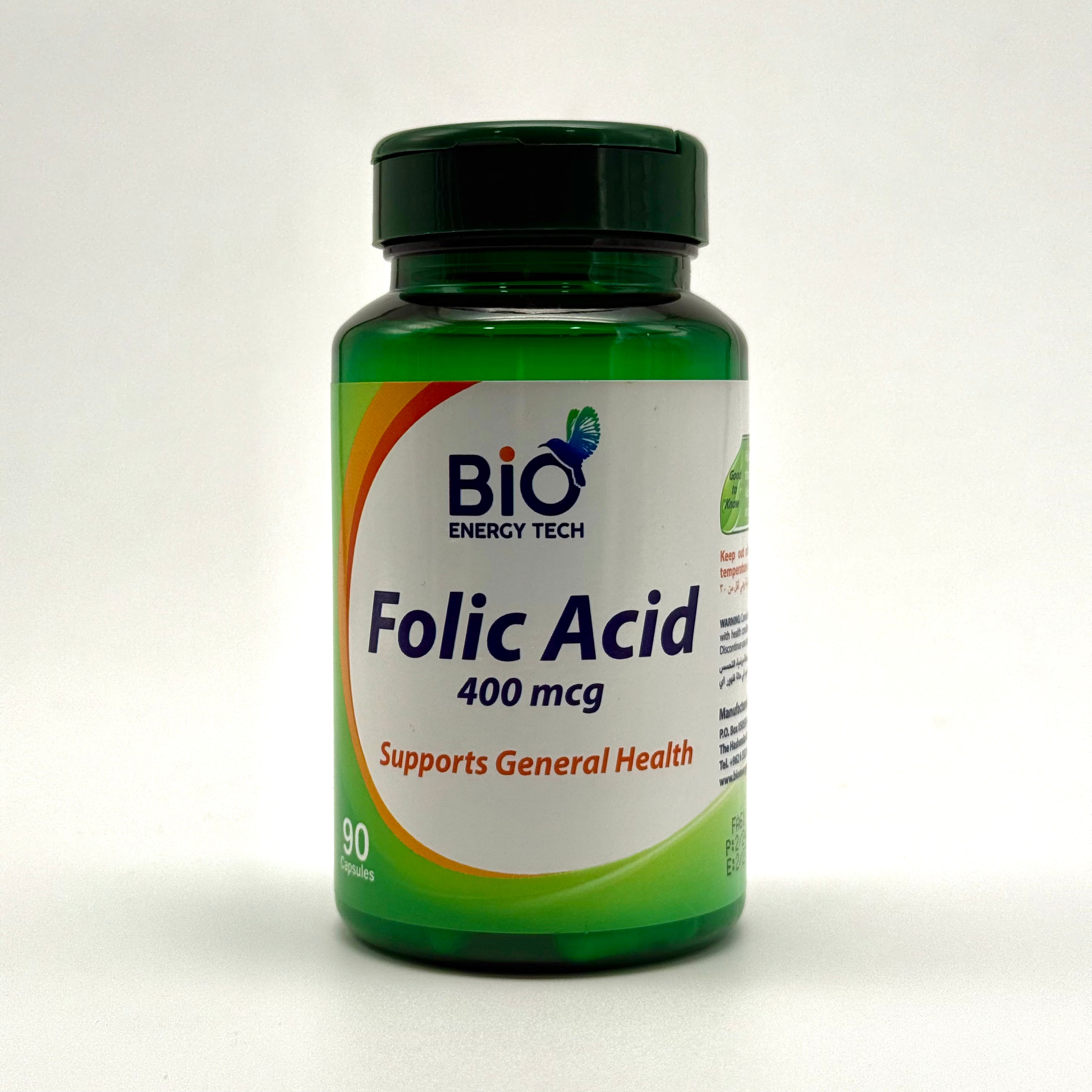 BioEnergyTech Folic Acid 400 mcg | Heart Health & Pregnancy Support – 90 Capsules بايو إنيرجي تك حمض الفوليك 400 ميكروغرام | دعم القلب والحمل – 90 كبسولة