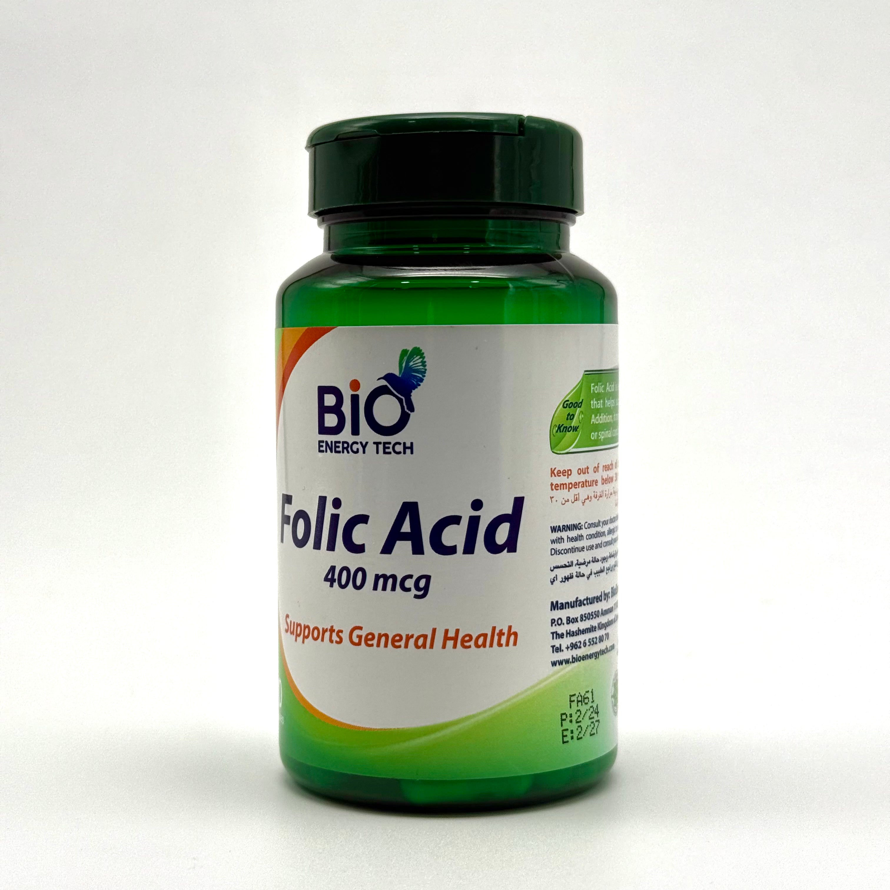 BioEnergyTech Folic Acid 400 mcg | Heart Health & Pregnancy Support – 90 Capsules بايو إنيرجي تك حمض الفوليك 400 ميكروغرام | دعم القلب والحمل – 90 كبسولة