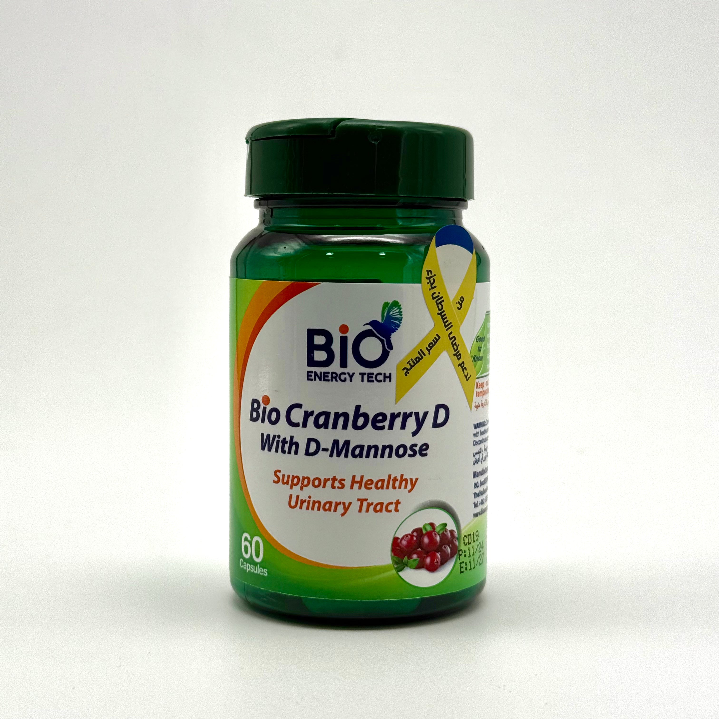 BioEnergyTech Bio Cranberry D | Cranberry & D-Mannose | Urinary Tract Health Support – 60 Capsules بايو إنيرجي تك بايو كرانبري دي | توت بري + دي مانووز | دعم المسالك البولية – 60 كبسولة