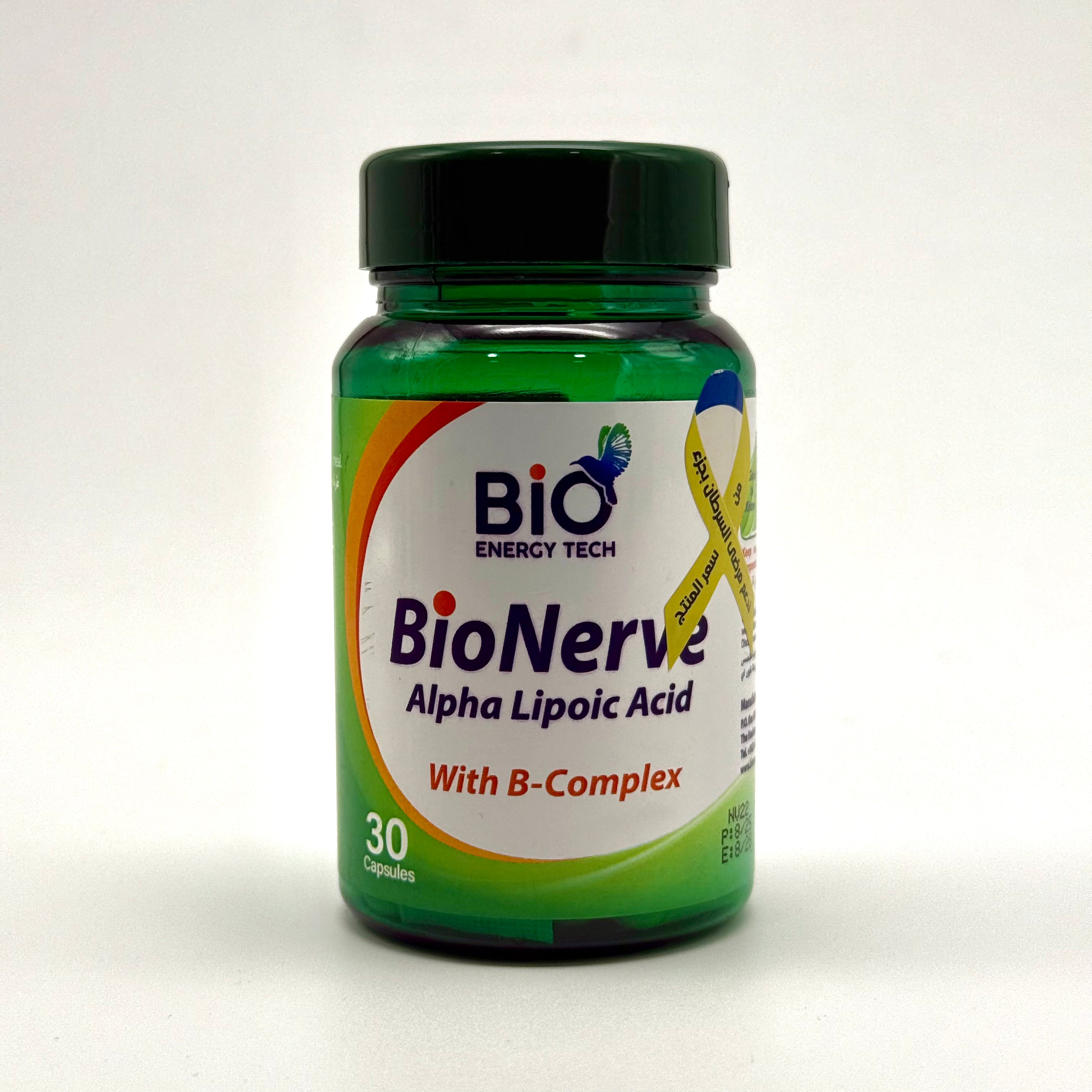 BioEnergyTech Bio Nerve | Alpha Lipoic Acid 600 mg + B-Complex | Nerve Health & Energy Metabolism – 30 Capsules بايو إنيرجي تك بايو نيرف | حمض ألفا ليبويك 600 ملغ + مجموعة فيتامينات ب | دعم الأعصاب والتمثيل الغذائي للطاقة – 30 كبسولة