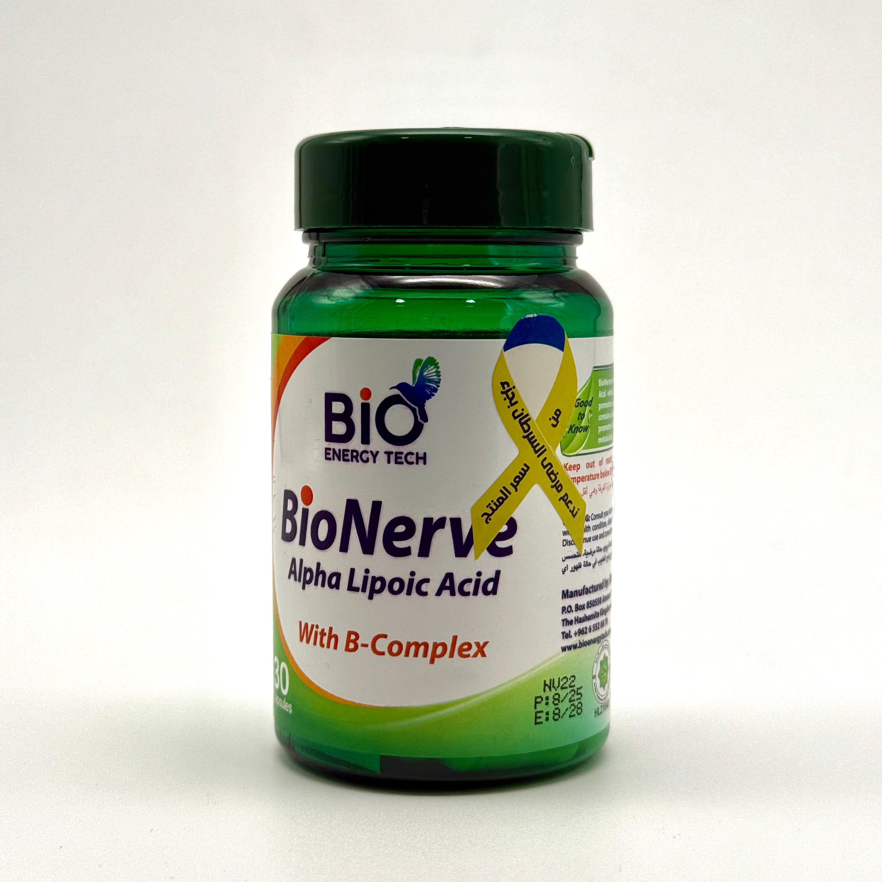 BioEnergyTech Bio Nerve | Alpha Lipoic Acid 600 mg + B-Complex | Nerve Health & Energy Metabolism – 30 Capsules بايو إنيرجي تك بايو نيرف | حمض ألفا ليبويك 600 ملغ + مجموعة فيتامينات ب | دعم الأعصاب والتمثيل الغذائي للطاقة – 30 كبسولة