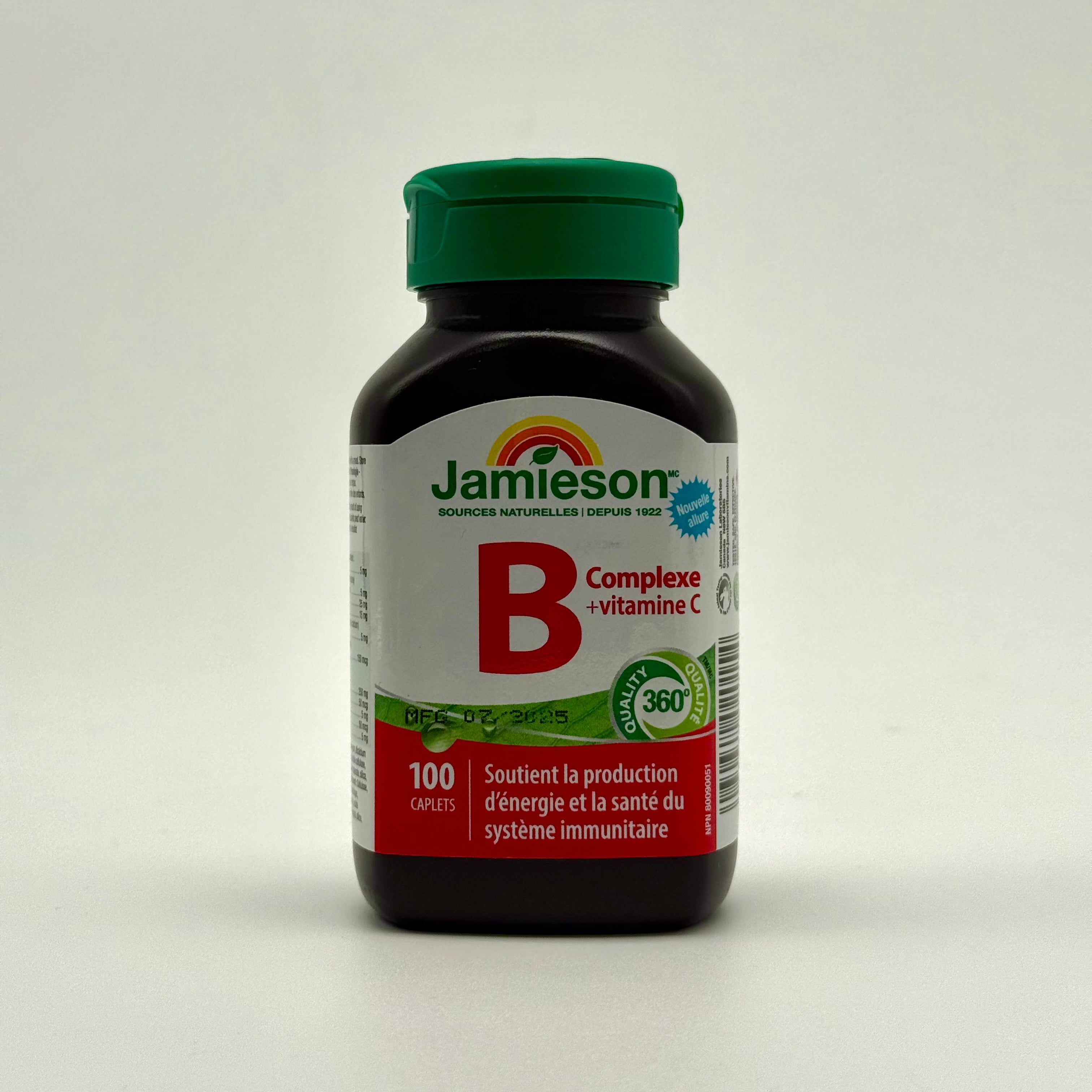 Jamieson B Complex + Vitamin C | Natural Energy & Immune Support – 100 Caplets جاميسون بي كومبلكس + فيتامين سي | دعم الطاقة والمناعة – 100 كبسولة