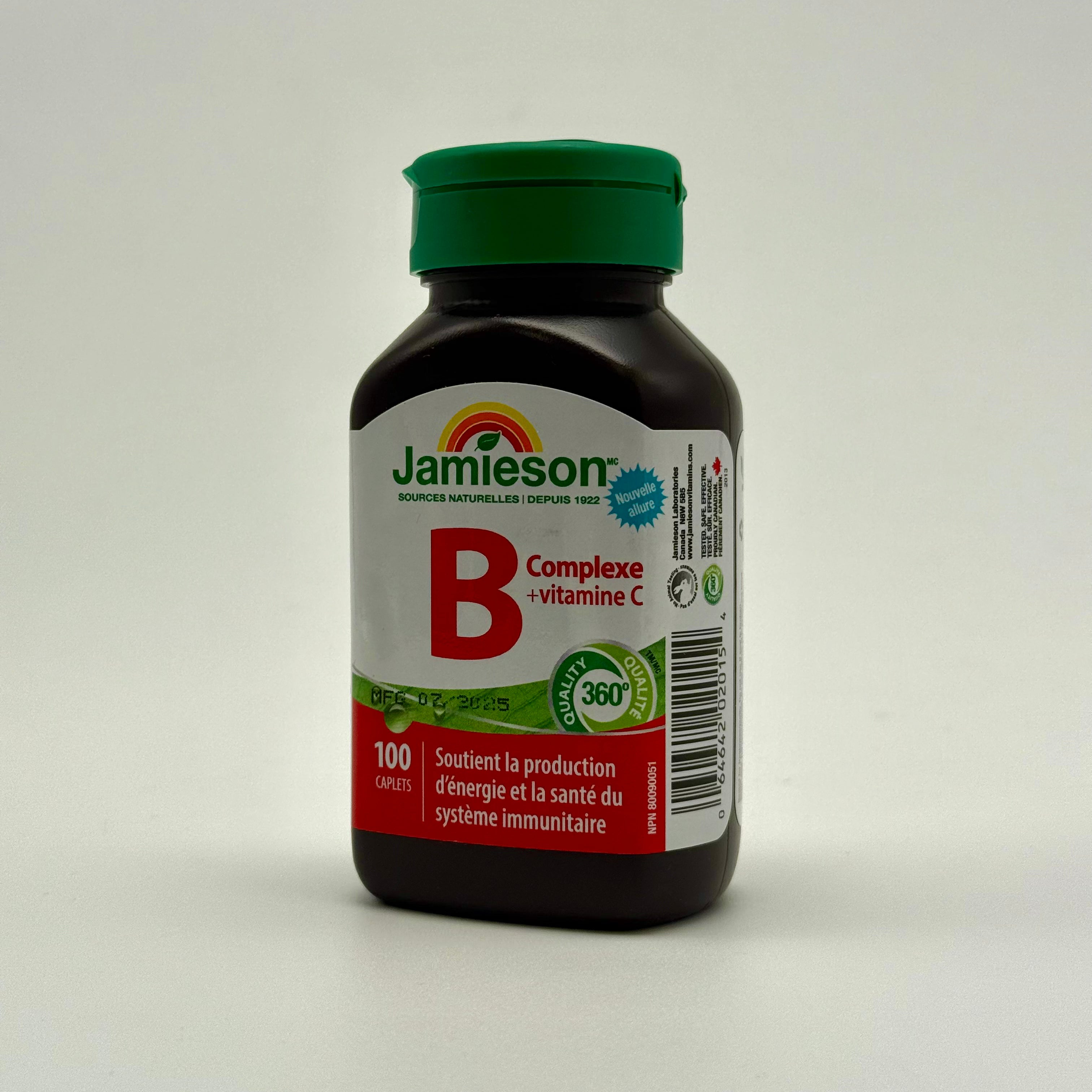 Jamieson B Complex + Vitamin C | Natural Energy & Immune Support – 100 Caplets جاميسون بي كومبلكس + فيتامين سي | دعم الطاقة والمناعة – 100 كبسولة
