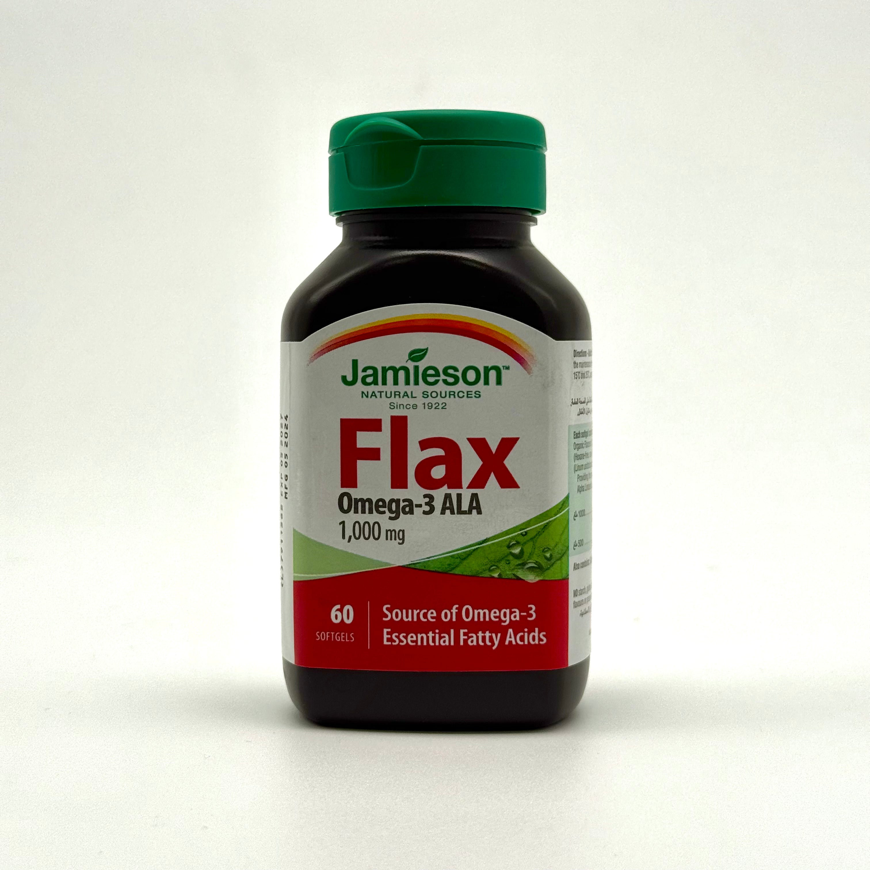 Jamieson Flax Oil 1000 mg | Organic Plant-Based Omega-3 – 60 Softgels جاميسون زيت بذور الكتان 1000 ملغ | أوميغا 3 نباتية عضوية – 60 كبسولة