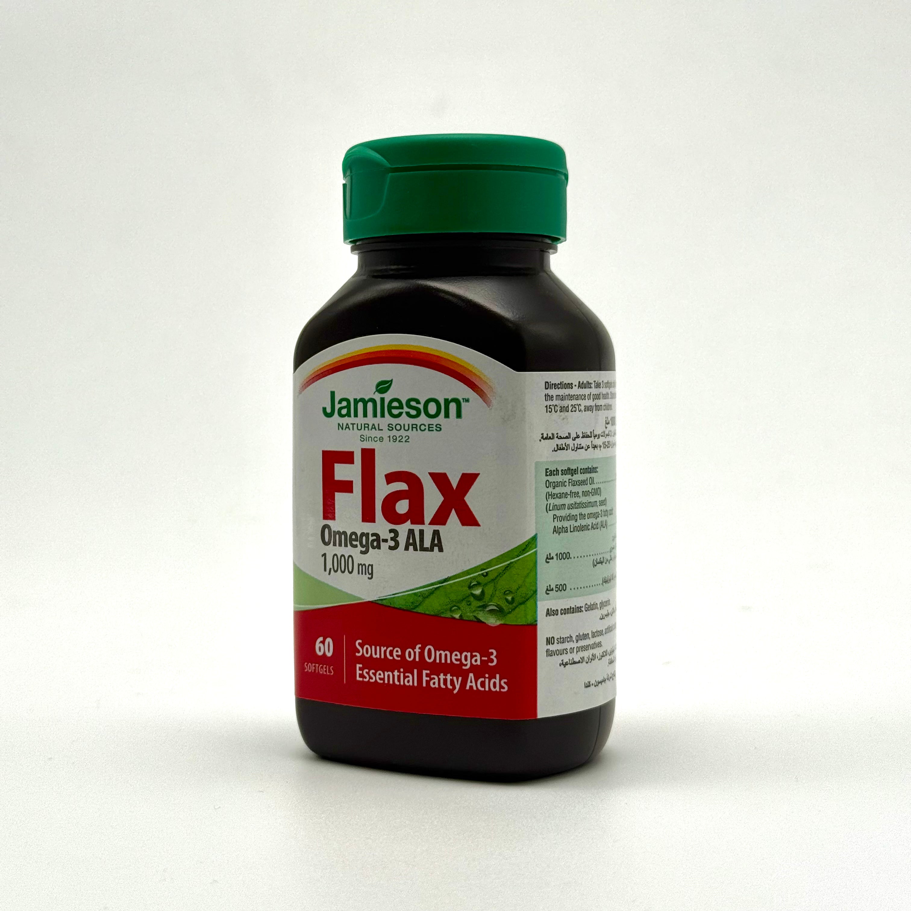 Jamieson Flax Oil 1000 mg | Organic Plant-Based Omega-3 – 60 Softgels جاميسون زيت بذور الكتان 1000 ملغ | أوميغا 3 نباتية عضوية – 60 كبسولة