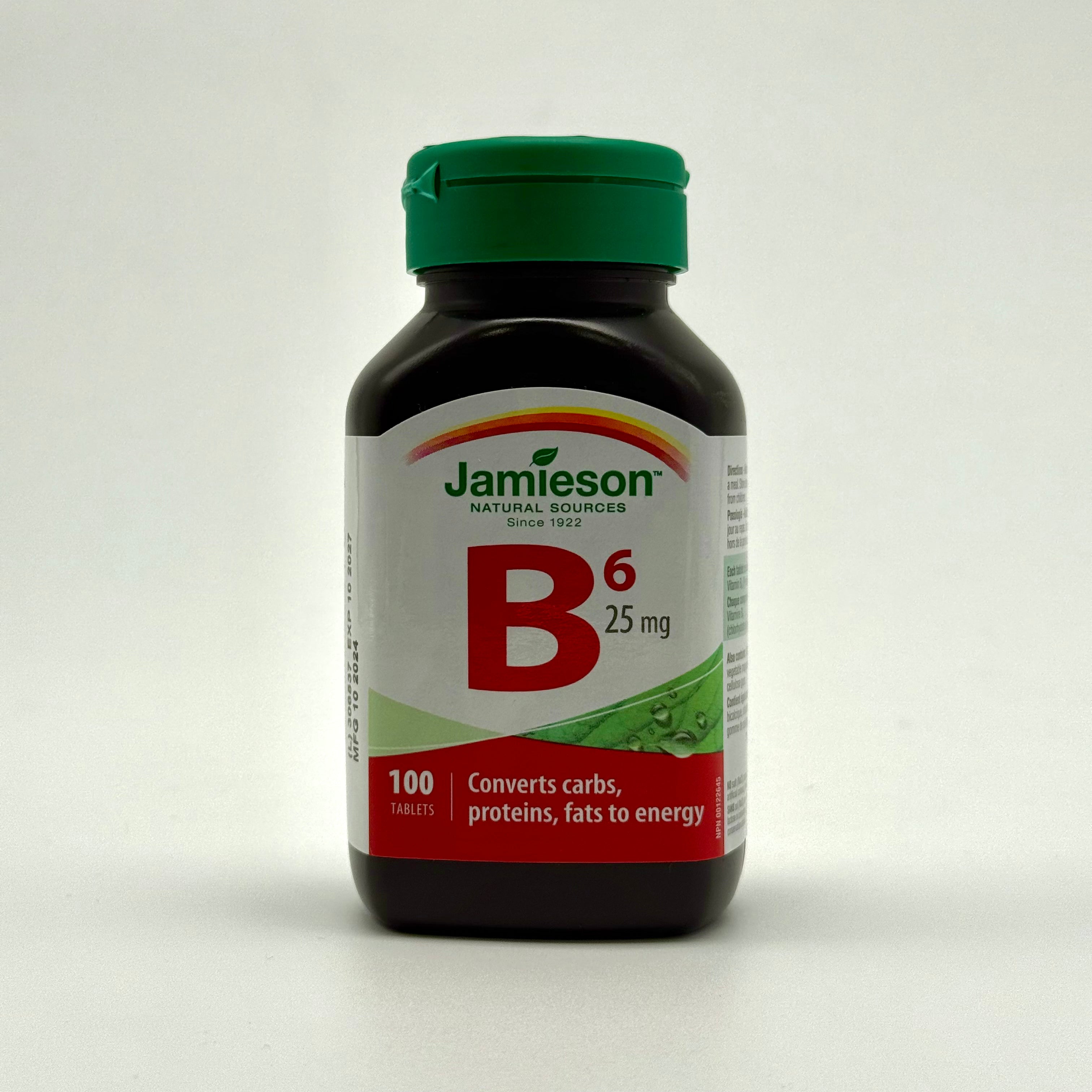 Jamieson Vitamin B6 (Pyridoxine) 25 mg | Nervous System & Energy Support – 100 Tablets جاميسون فيتامين ب6 (بيريدوكسين) 25 ملغ | دعم الأعصاب والطاقة – 100 قرص