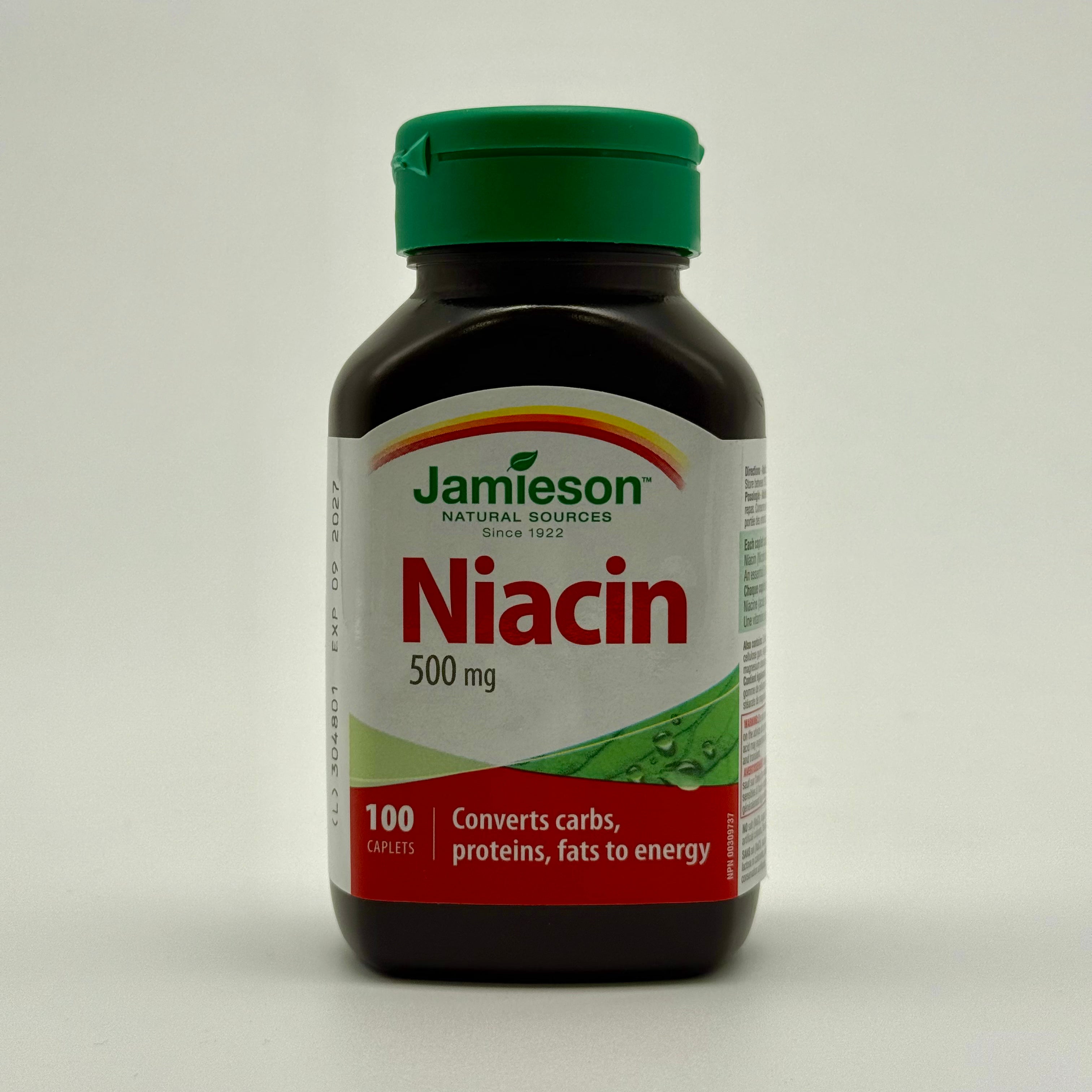 Jamieson Niacin 500 mg | Vitamin B3 for Metabolism & Circulation | 100 Caplets جاميسون نياسين 500 ملغ | فيتامين B3 لدعم الأيض والدورة الدموية | 100 كبسولة
