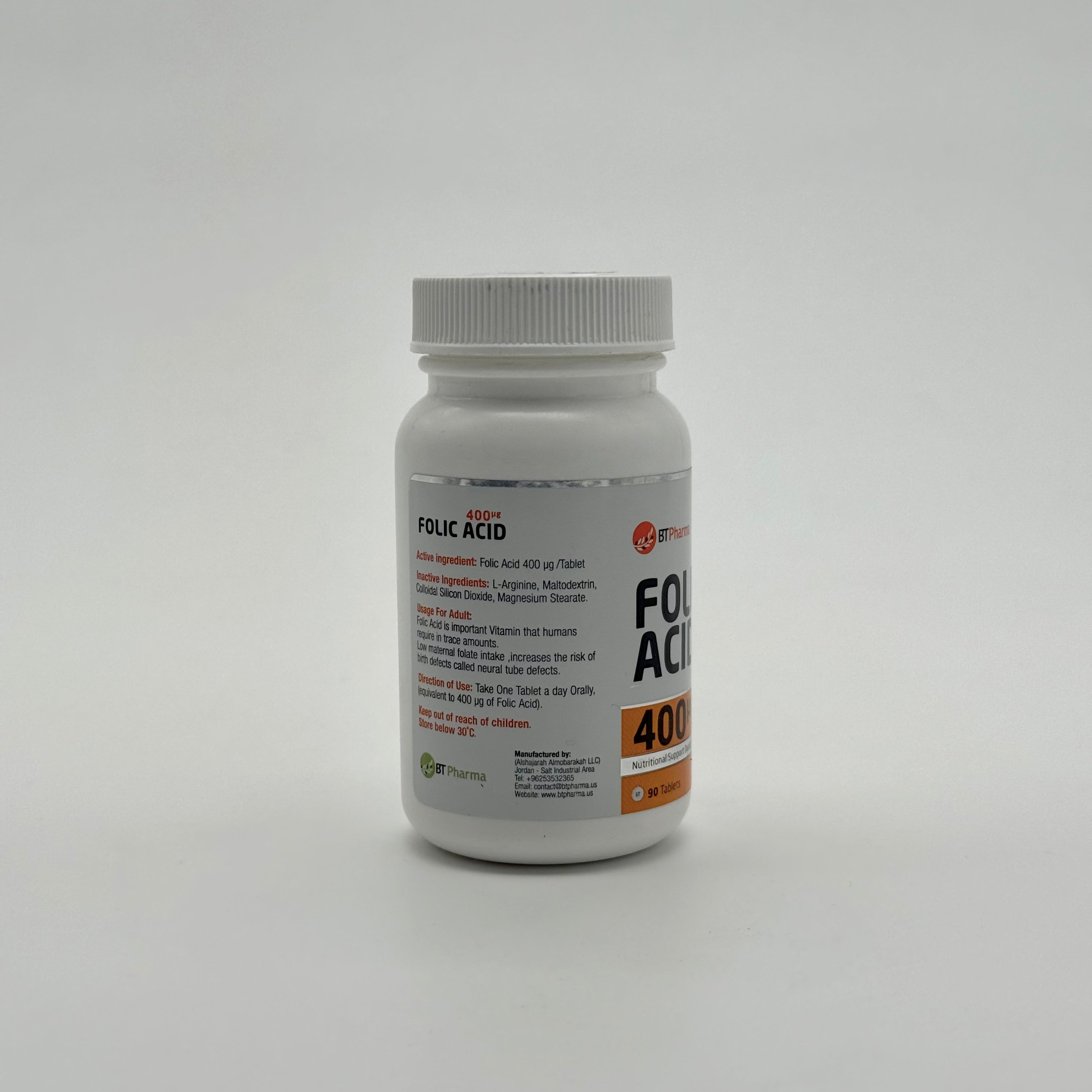 Bt Pharma Folic Acid 400 mcg | 90 Tablets بي تي فارما فوليك أسيد 400 مكغ | 90 قرص