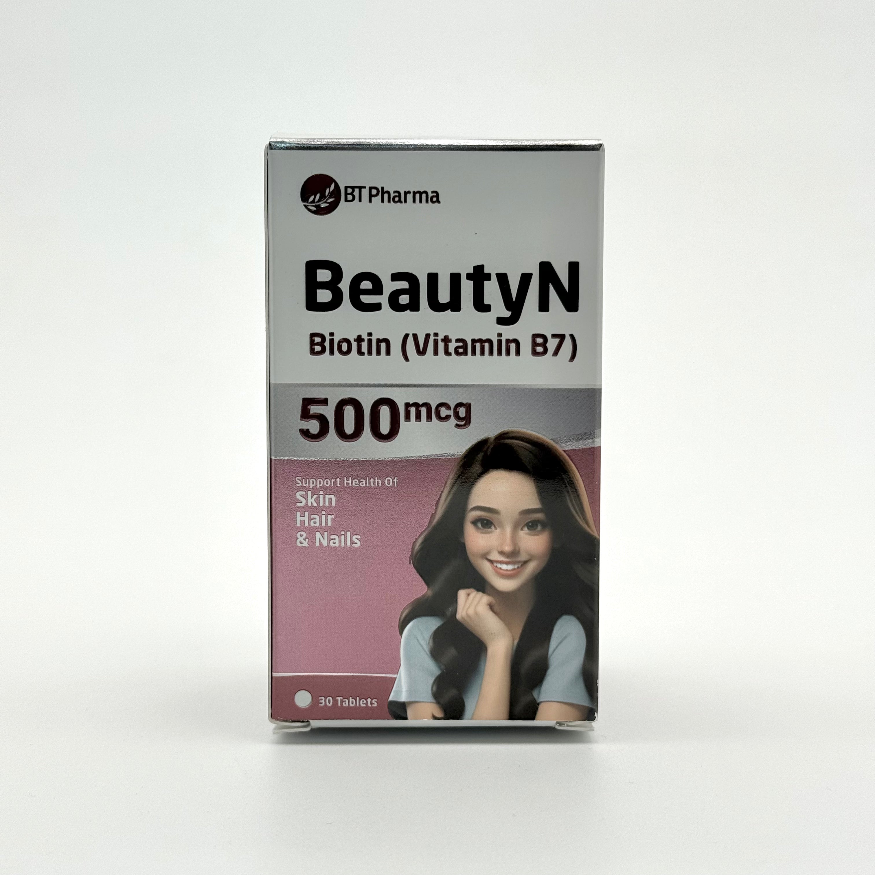 Bt Pharma BeautyN Biotin 500Mcg 30 Tablets بيوتين 500 مكغ من Bt Pharma – 30 قرص