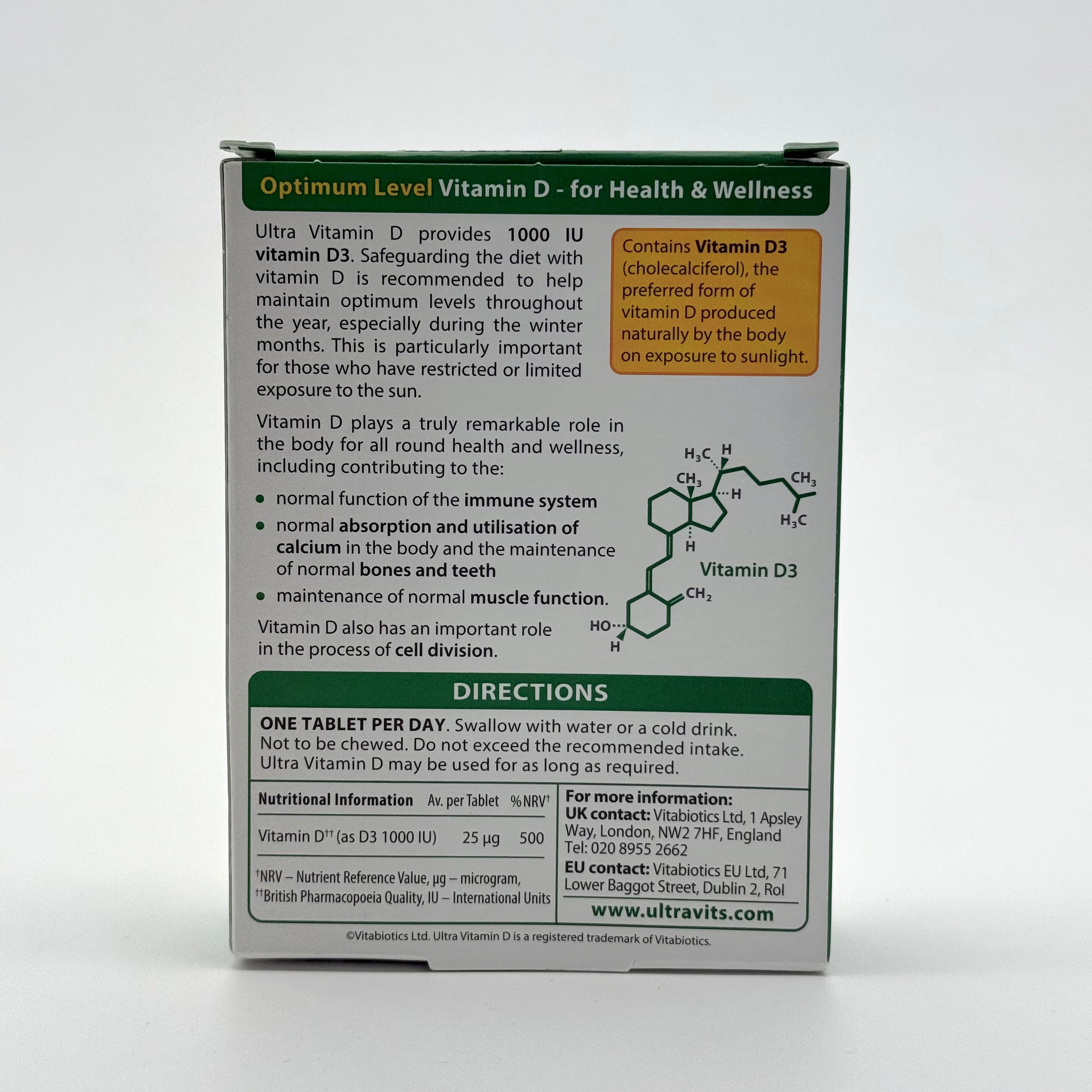 Vitabiotics Ultra Vitamin D 1000IU – 96 Tablet فيتابيوتيكس ألترا فيتامين د 1000 وحدة دولية – 96 قرص