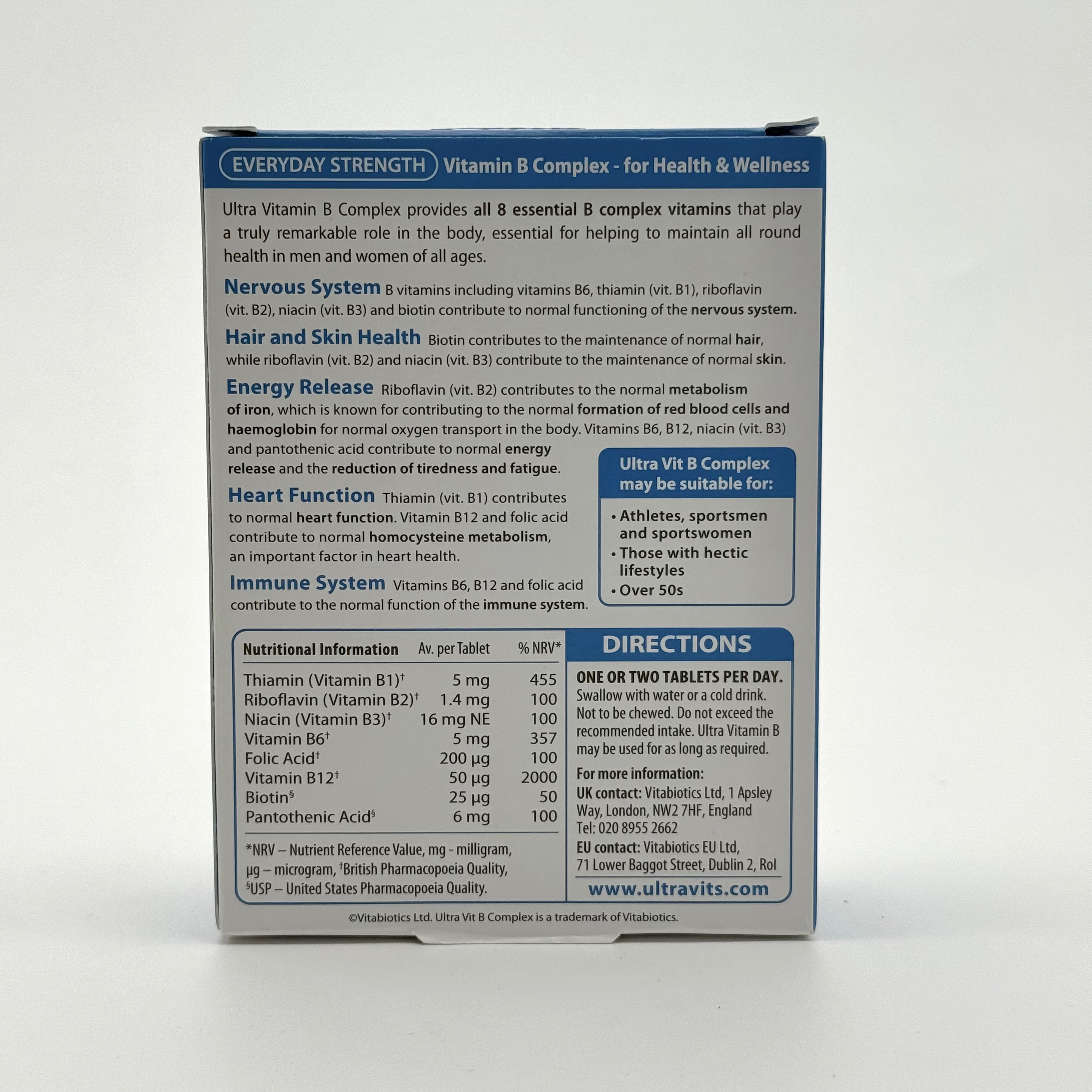 Vitabiotics Ultra Vitamin B Complex 60 Tablets فيتابيوتيكس الترا فيتامين ب كومبلكس 60 قرص