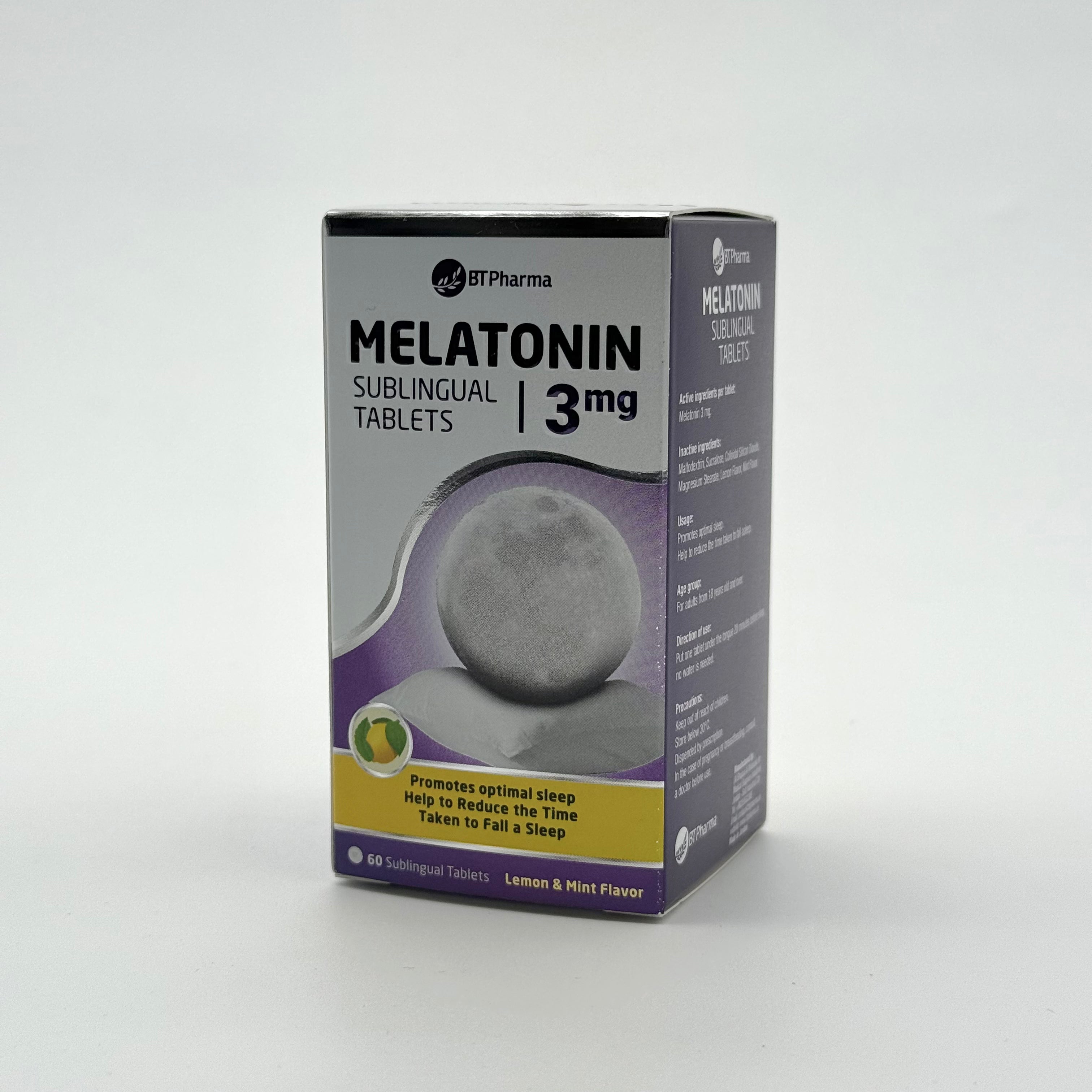 Bt Pharma Melatonin 3 Mg Sublingual 60 Tablets بي تي فارما ميلاتونين 3 ملغ تحت اللسان 60 قرص