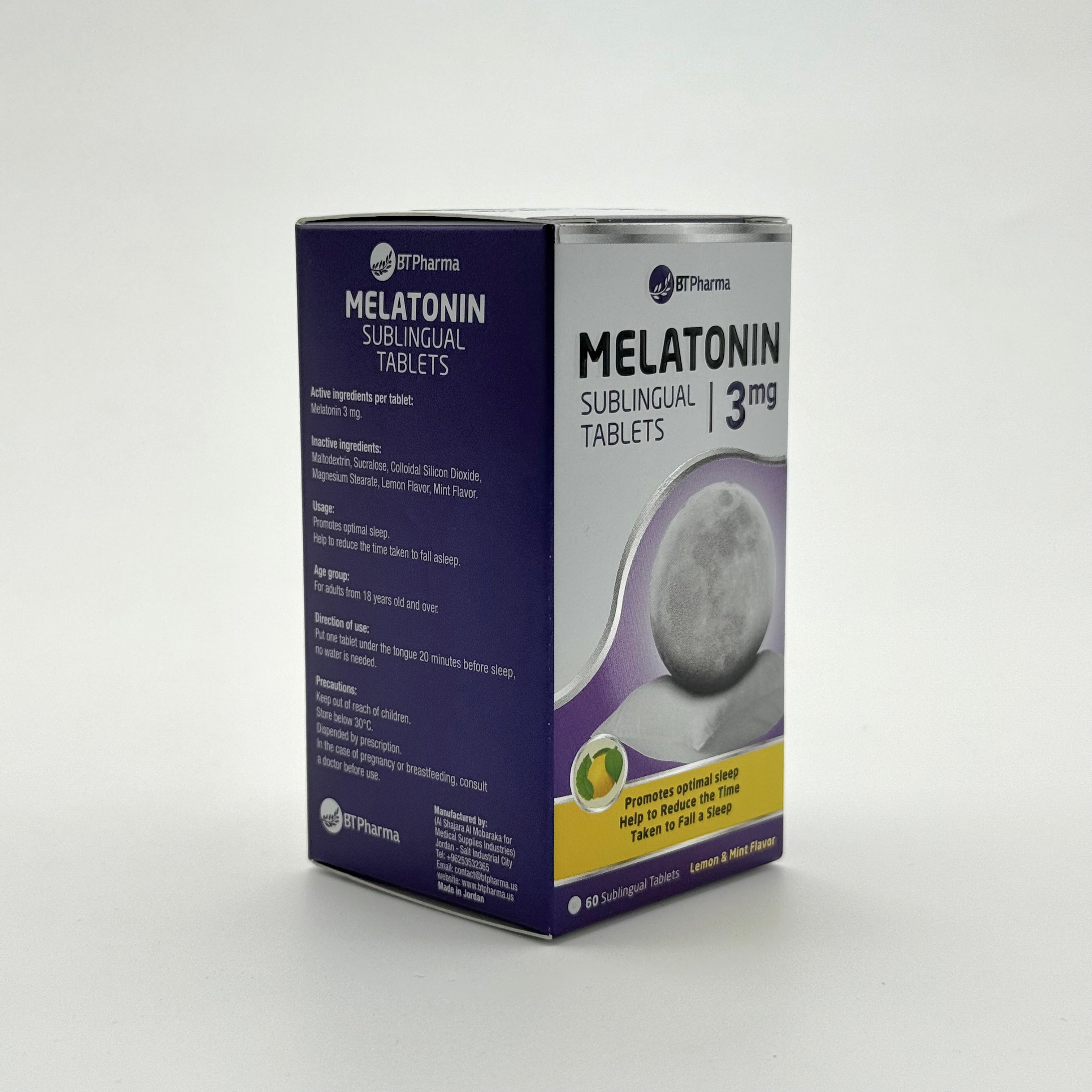 Bt Pharma Melatonin 3 Mg Sublingual 60 Tablets بي تي فارما ميلاتونين 3 ملغ تحت اللسان 60 قرص