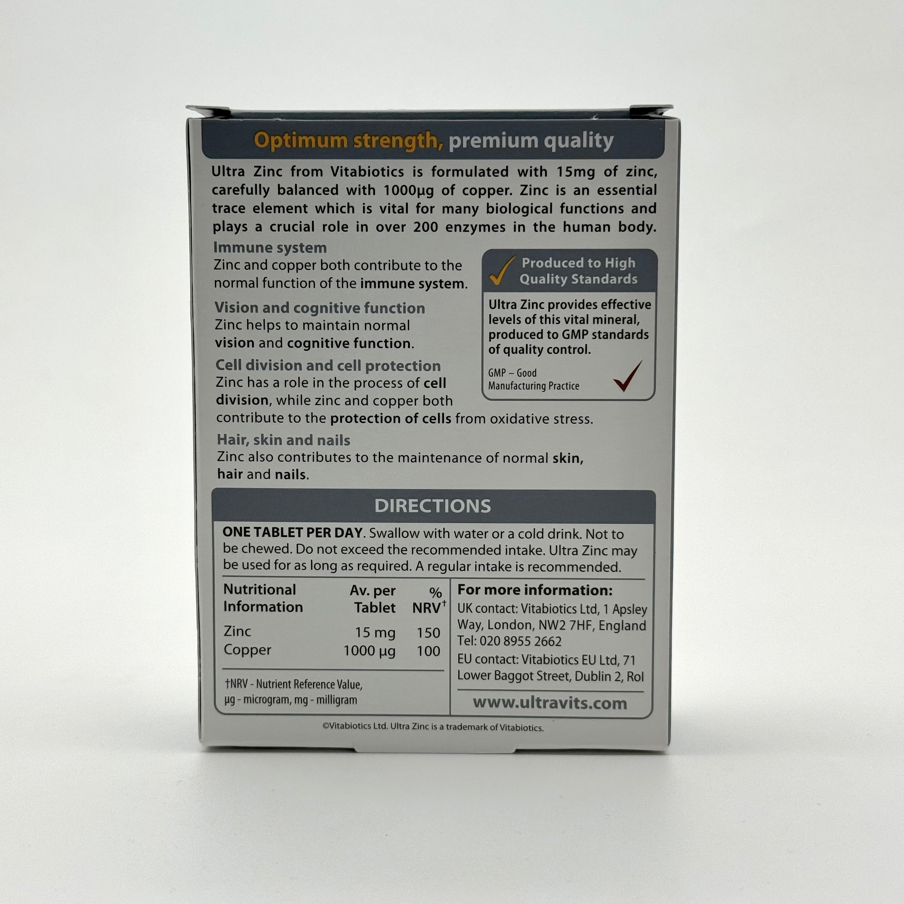 Vitabiotics Ultra Zinc 15 Mg 60 Tablets فيتابيوتيكس ألترا زنك 15 مجم 60 قرص