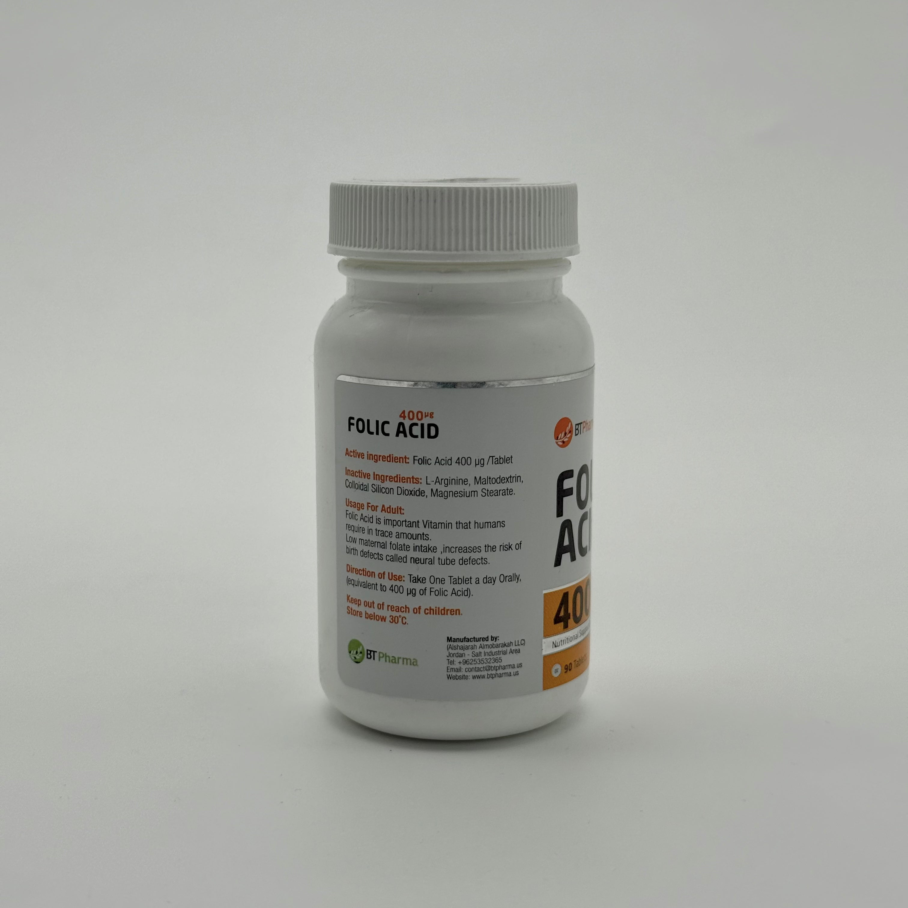 BTPharma Folic Acid 400 mcg 90 Tablets بي تي فارما حمض الفوليك 400 مكغ 90 قرص